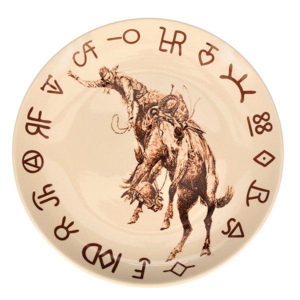 Western Cowboy Bronc & Brands Dinner Plates - Rustic Ranch Style Ceramic Plates for Dining, BBQ, and Western-Themed Parties