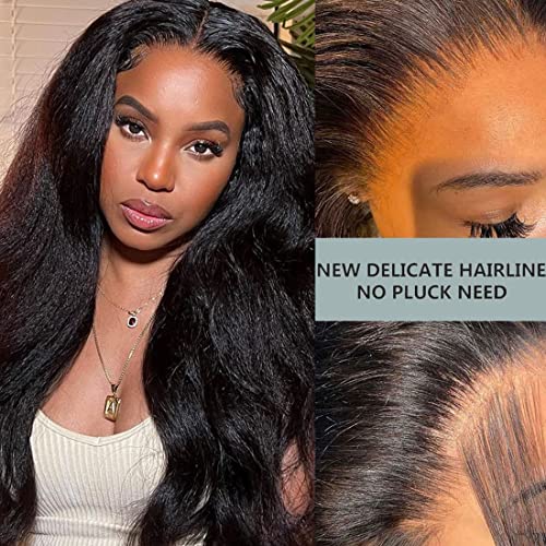 Nadula 13x4 Lace Front Wig - 150% Density Kinky Straight Human Hair Wig for Black Women | Glueless Brazilian Remy Hair with Baby Hair | 18 Inch Yaki Straight Wig for Daily Wear & Special Occasions