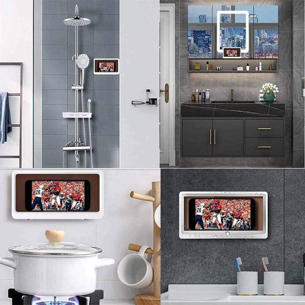 Waterproof Shower Phone Holder - White Wall Mount for iPhone & Android Smartphones - Perfect for Bathroom, Kitchen & Gym Use