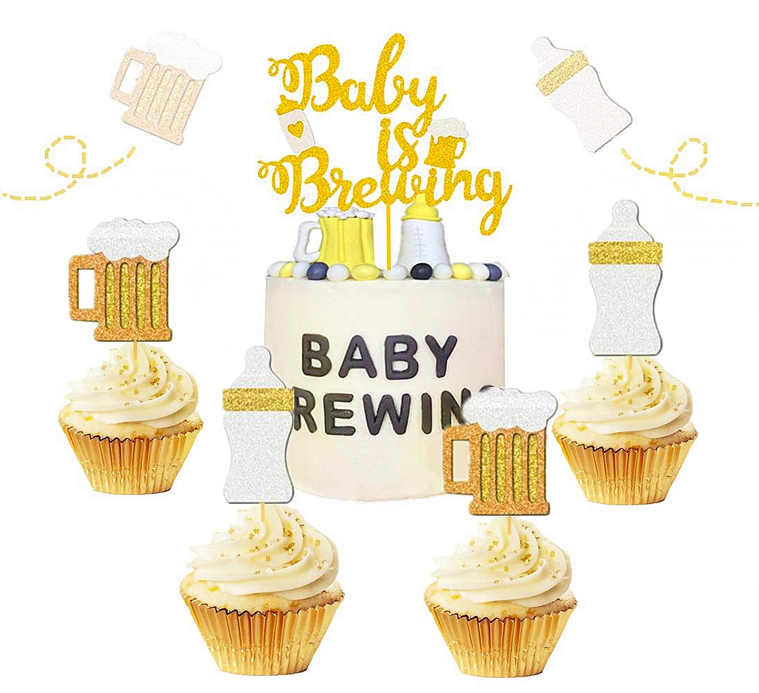JeVenis 25 PCS Baby Is Brewing Cake Toppers - Baby Shower Cupcake Decorations & Beer Themed Party Supplies - Gender Reveal Party Decor - Perfect for Baby Showers, Gender Reveals & Themed Celebrations