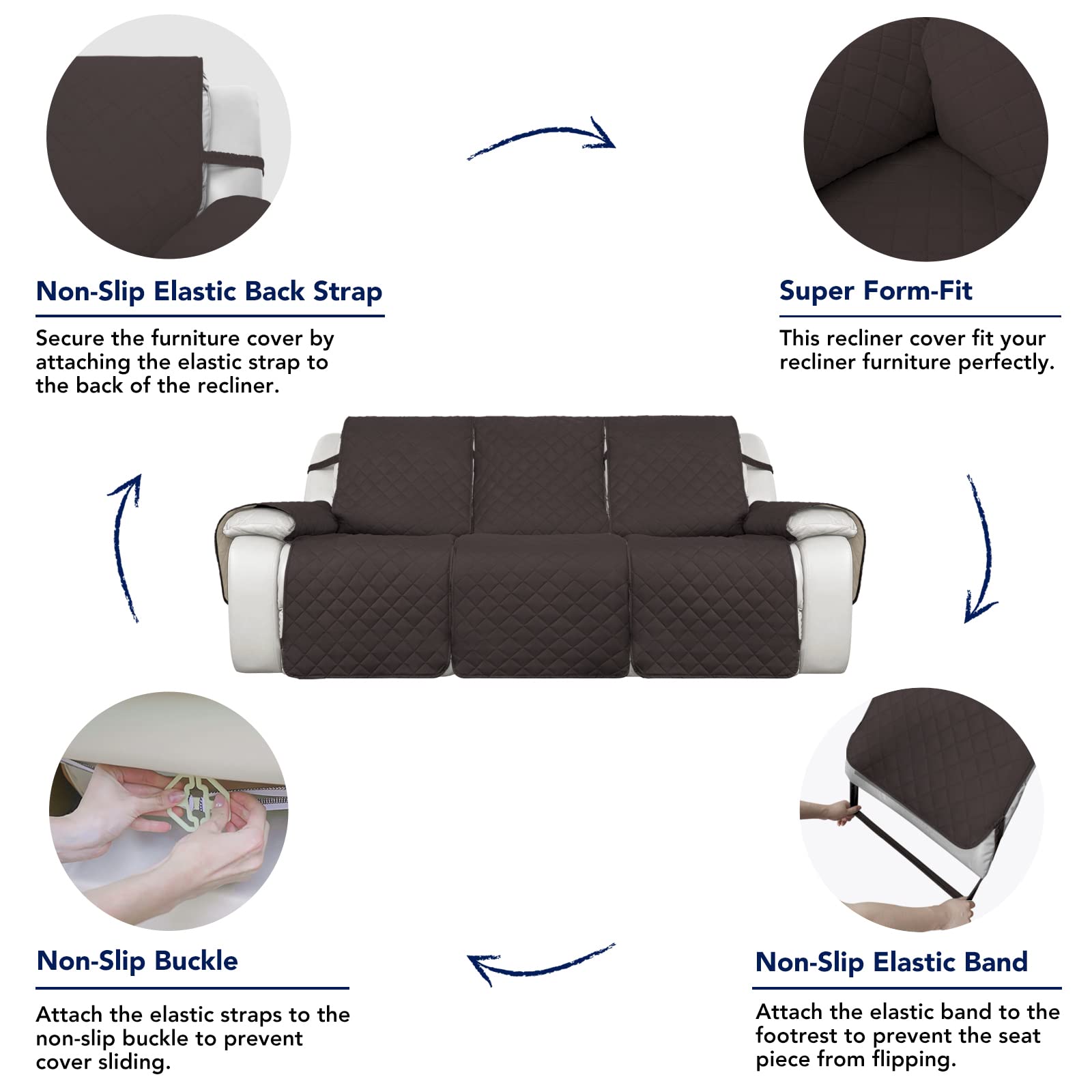 PureFit Waterproof Reversible 3-Seater Recliner Sofa Cover - Non-Slip Split Design for Reclining Couches, Washable Furniture Protector for Pets & Kids (Chocolate/Beige) | Perfect for Living Rooms, Family Rooms & Pet-Friendly Homes