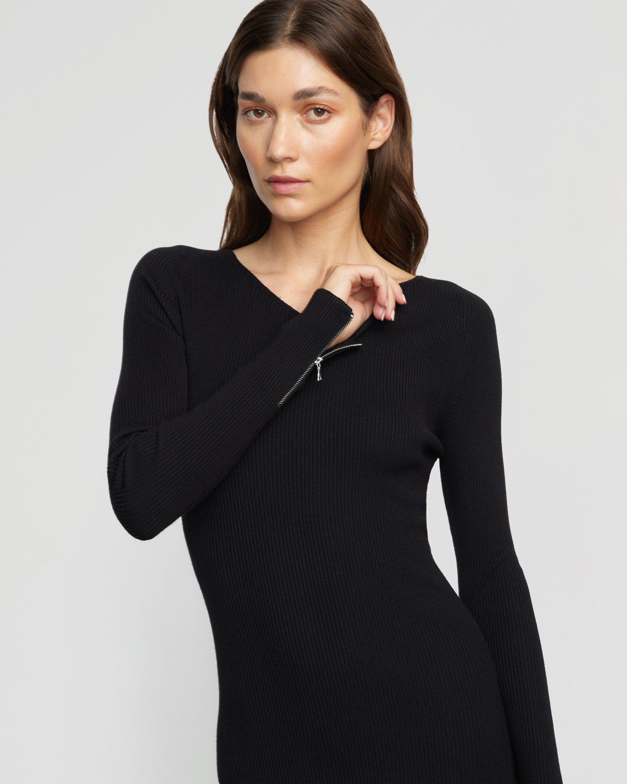 Elizabeth Women's Zipper Sleeve Ribbed Bodycon Dress for Party, Night Out, and Casual Wear