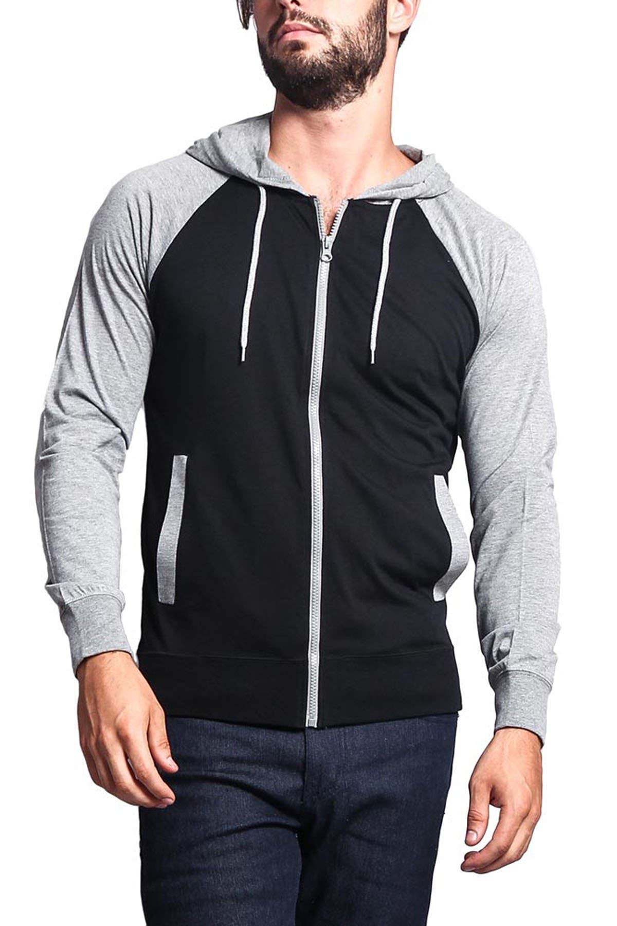Victorious Men's Lightweight Zip-Up Hoodie Sweatshirt - Comfortable Raglan Sleeve Pullover for Casual Wear, Gym & Outdoor Activities
