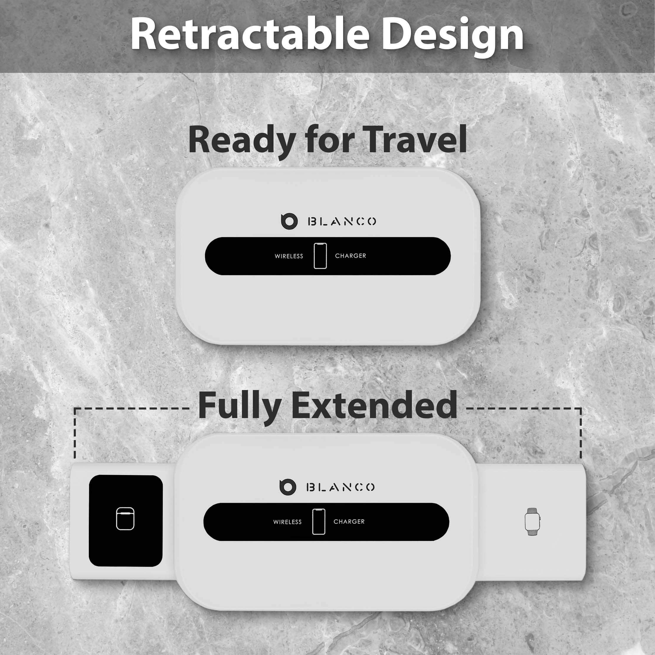 BLANCO 3-in-1 Wireless Charging Station for iPhone 11 Pro Max/X/XS/XR/8 Plus, Apple Watch & AirPods Pro - Fast Qi Wireless Charger for Multiple Devices | Perfect for Home, Office & Travel Charging Needs