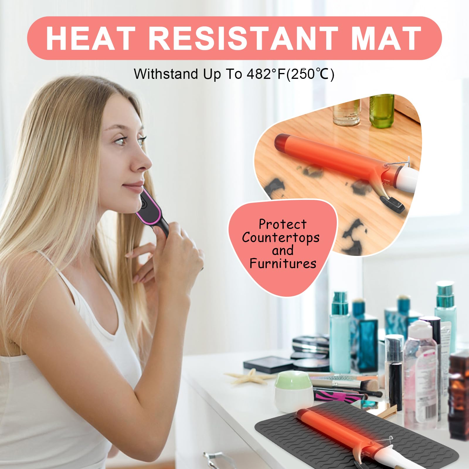 **Heat Resistant Silicone Mat for Hair Styling Tools - 12