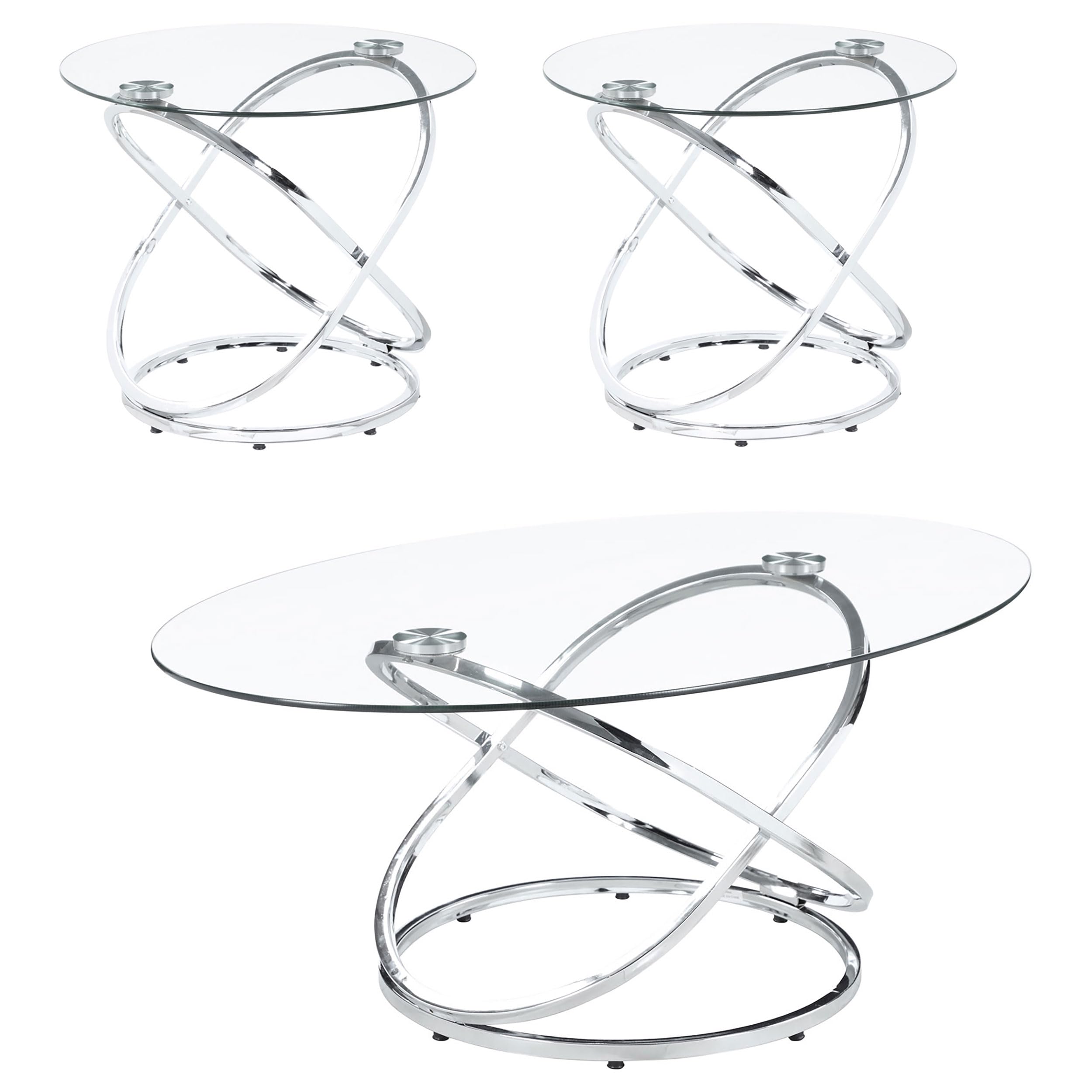 Coaster Furniture 3-Piece Chrome and Clear Glass End Table Set 722373 - Perfect for Living Room, Bedroom, or Office Decor