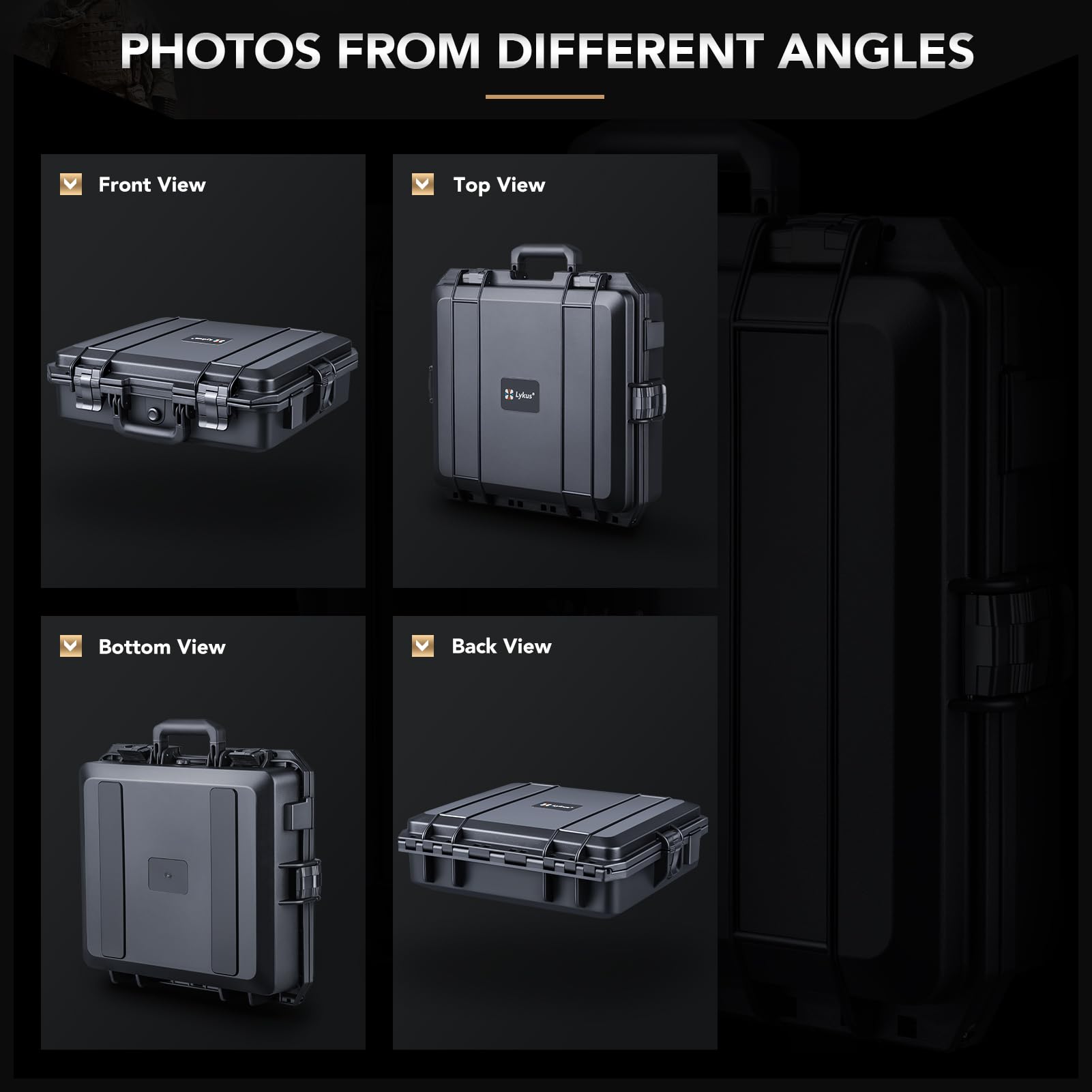 Lykus HC-4110 Waterproof Hard Protective Case with Customizable Foam Insert - 41x36x13cm Interior for 16