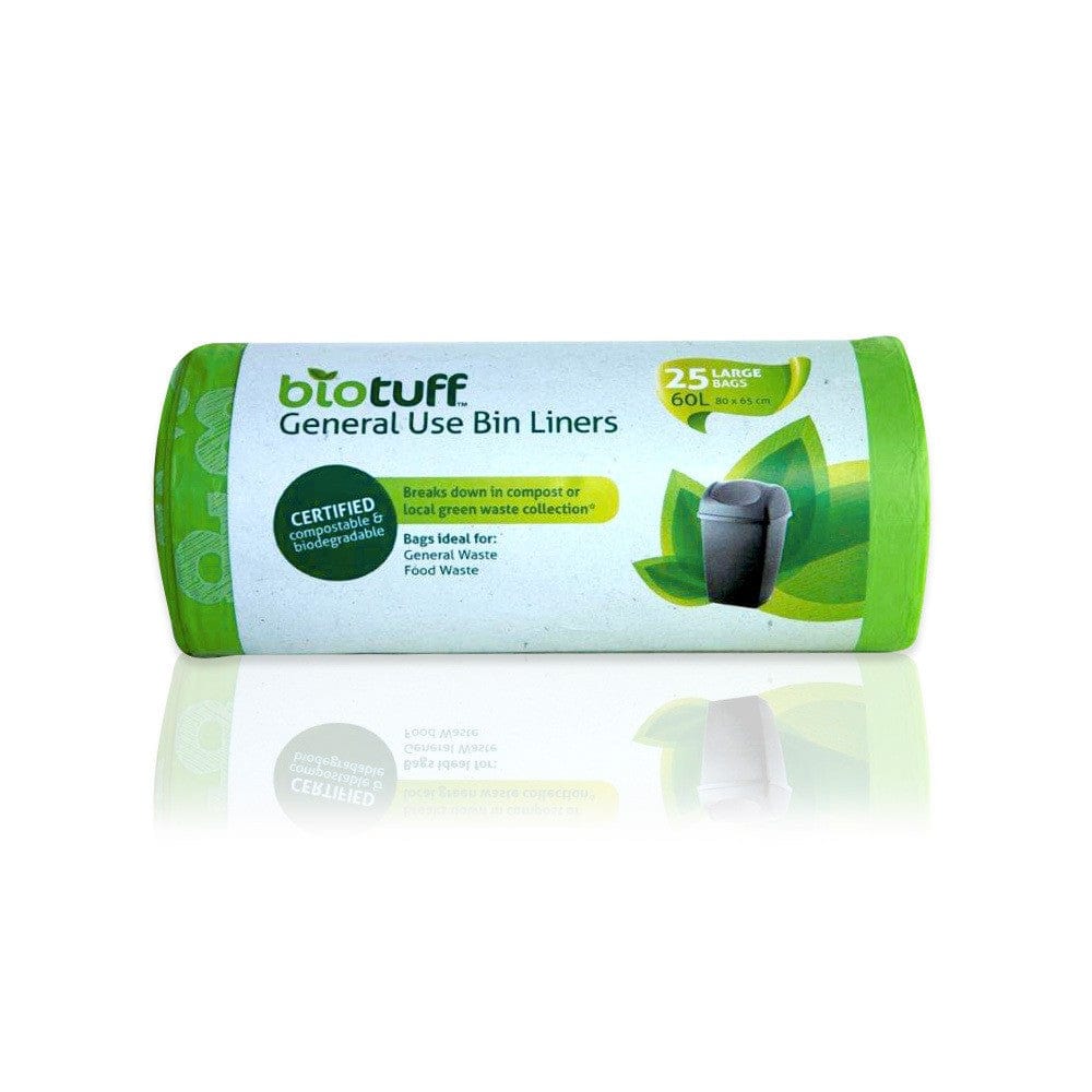Biotuff Compostable 60L Trash Bags - 25 Count Eco-Friendly Kitchen & Yard Waste Liners for Organic Composting & Recycling