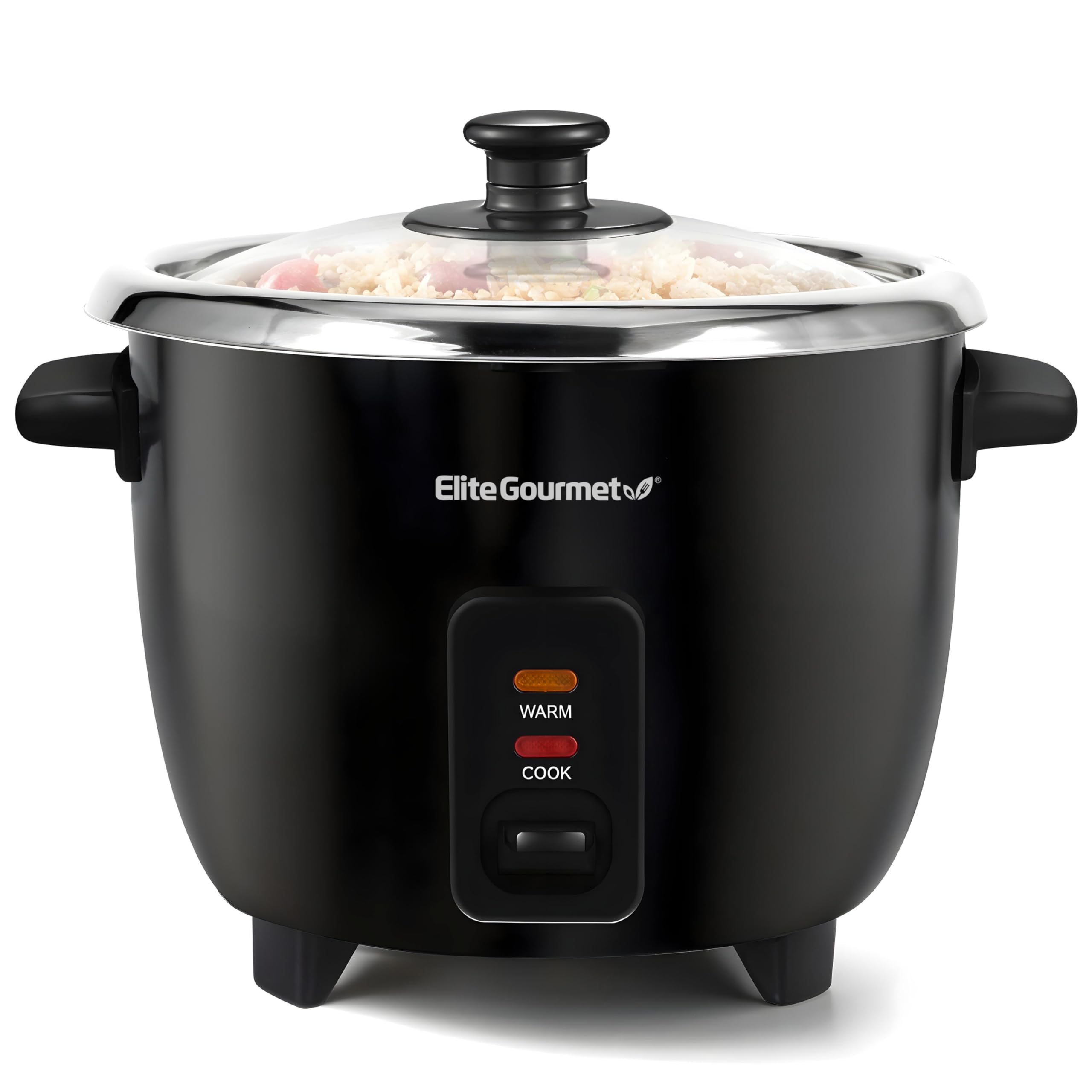 Elite Gourmet ERC006SS 6-Cup Electric Rice Cooker with 304 Stainless Steel Inner Pot - Cook Rice, Soup, Stew, Porridge & Grains - 6 Cup (3 Cup Uncooked) Capacity - Perfect for Small Kitchens, Dorms & Office Use - Black