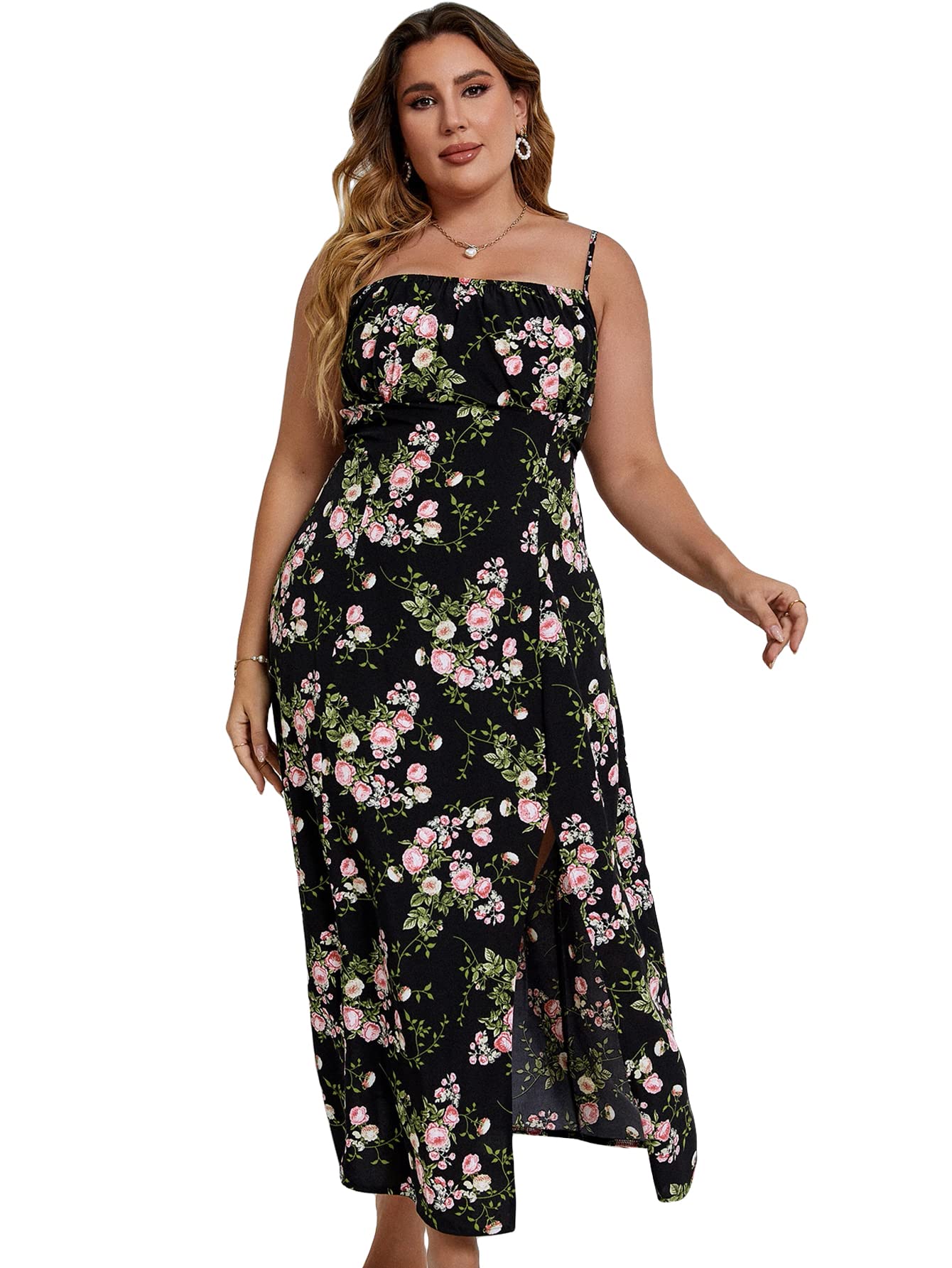WDIRARA Women's Floral Print Wrap Dress - V Neck Sleeveless Cami Flare Dress for Summer, Beach, Party & Casual Wear