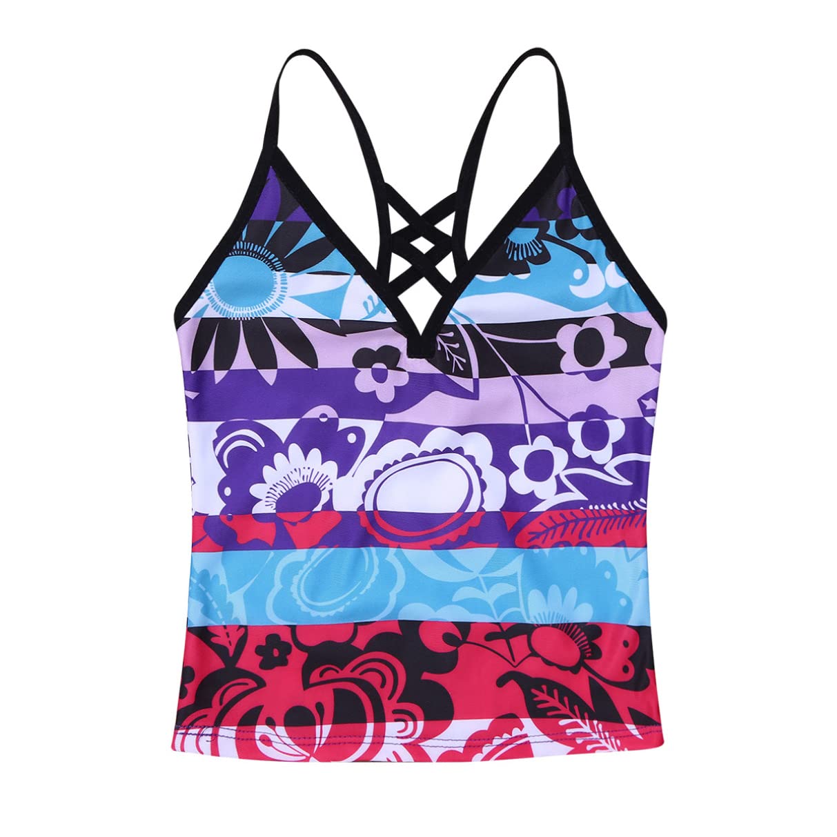 Girls' 3-Piece Swimsuits - Floral Print Tankini Bikini Set with Swim Shorts | Cute Bathing Suit for Kids | Perfect for Pool Parties, Beach Vacations & Summer Water Play