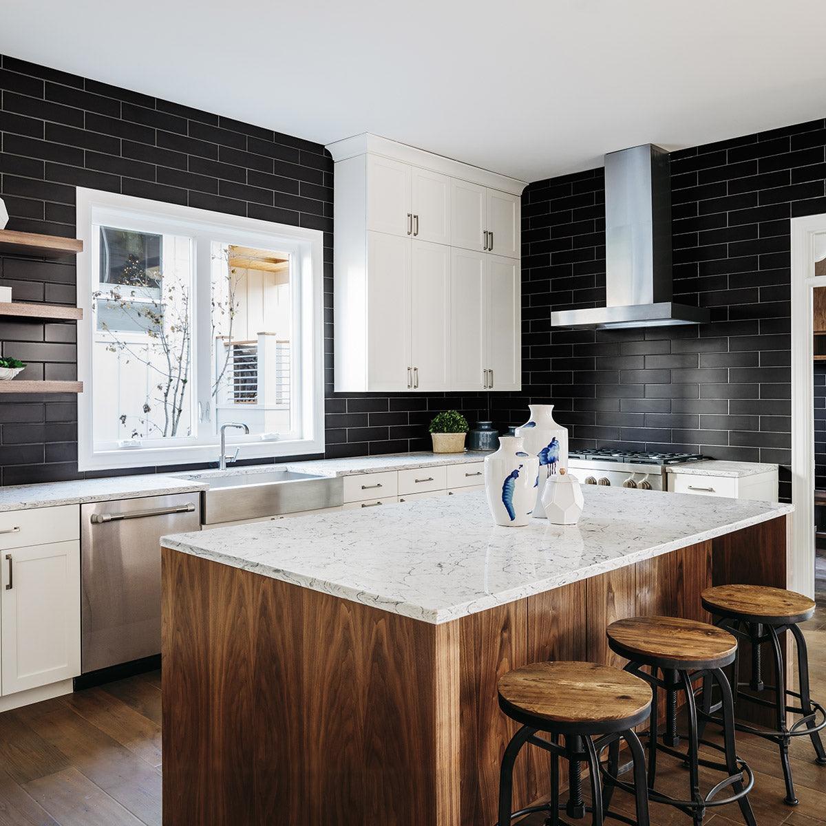 Premium Columbus Nero 75x150 Glossy Subway Tile - Perfect for Kitchen Backsplash, Bathroom Walls & Modern Interior Design