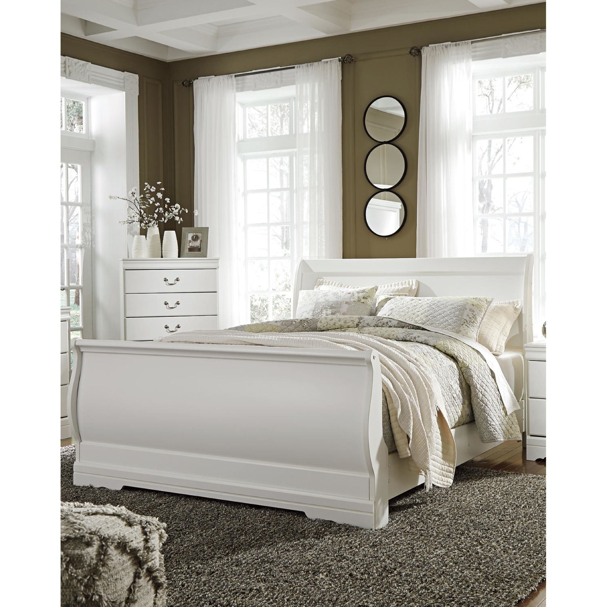 Anarasia Queen Sleigh Headboard in White - Elegant Upholstered Bed Frame for Master Bedroom Decor