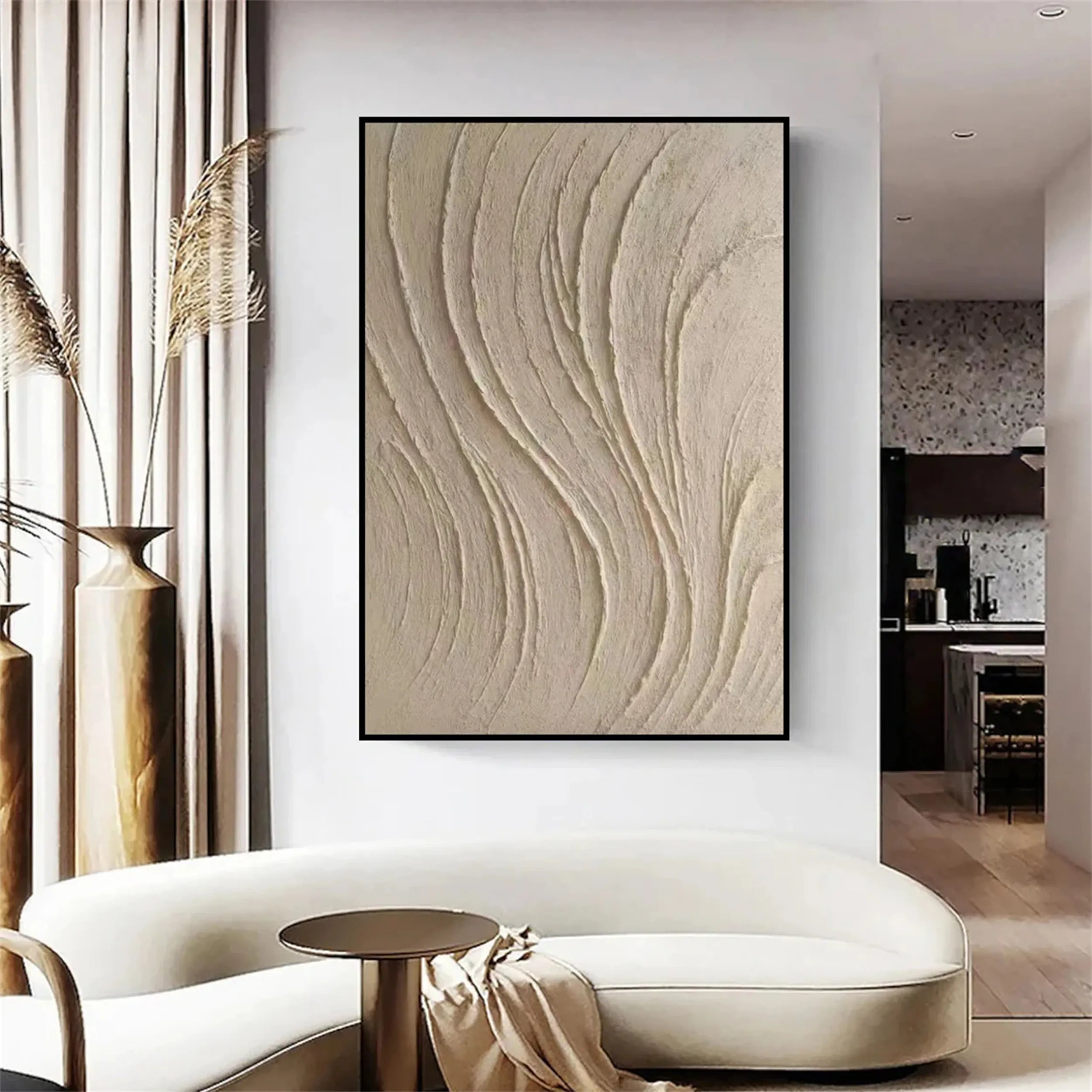 Custom Size Beige & Brown Abstract Wall Art Canvas Print #BB095 - Perfect for Living Room, Bedroom & Office Decor