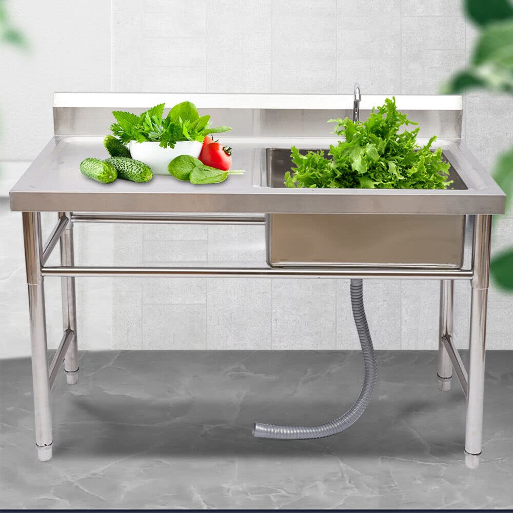 **Stainless Steel Commercial Outdoor Sink with Drainboard - 47 Inch Single Bowl Utility Sink for Restaurant, Kitchen, Home, Garage & Laundry | Durable & Easy to Clean for Outdoor Cooking, Camping & RV Use**