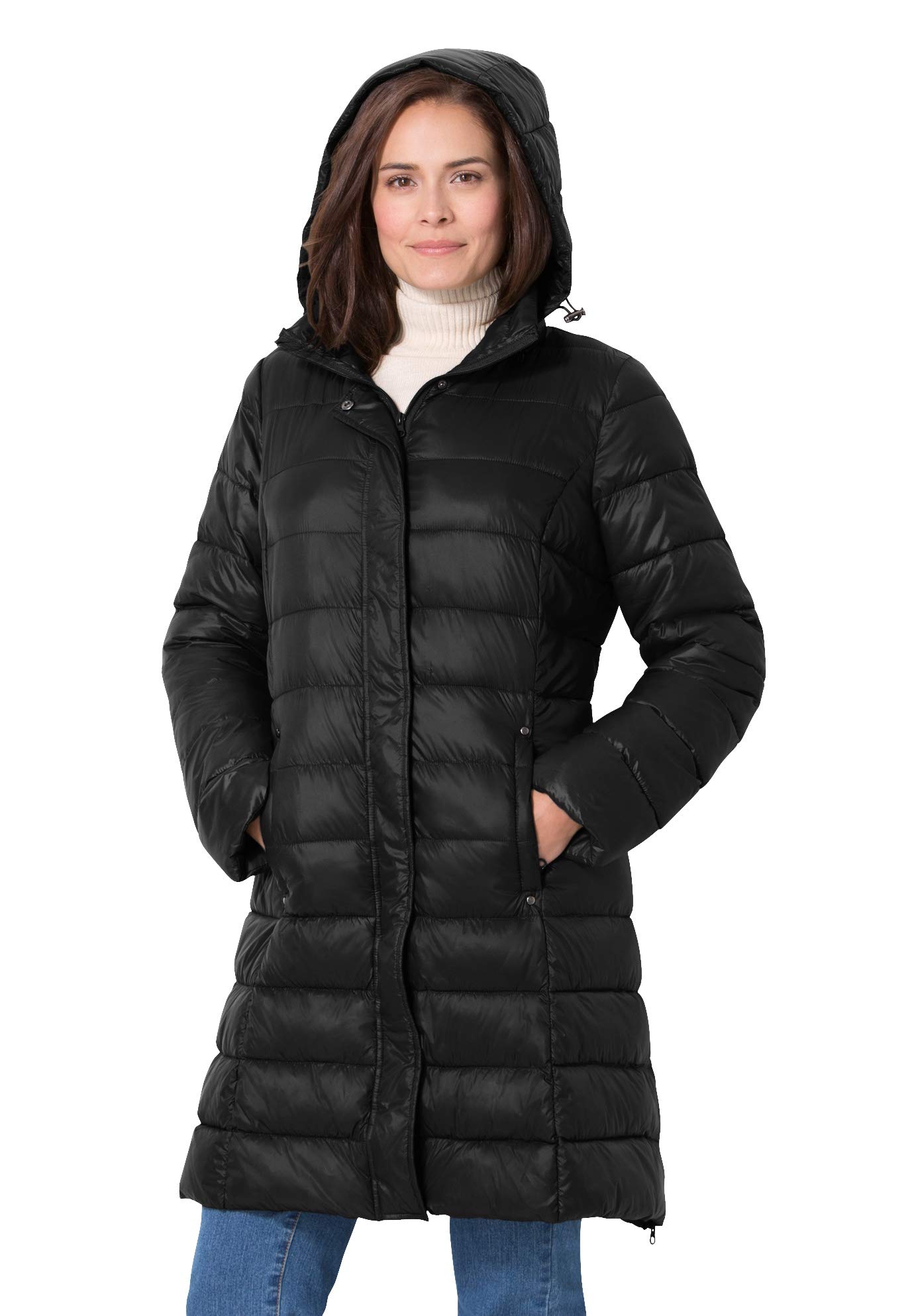 Woman Within Women's Plus Size Long Packable Puffer Jacket - Lightweight Warm Winter Coat for Outdoor Activities, Travel & Cold Weather