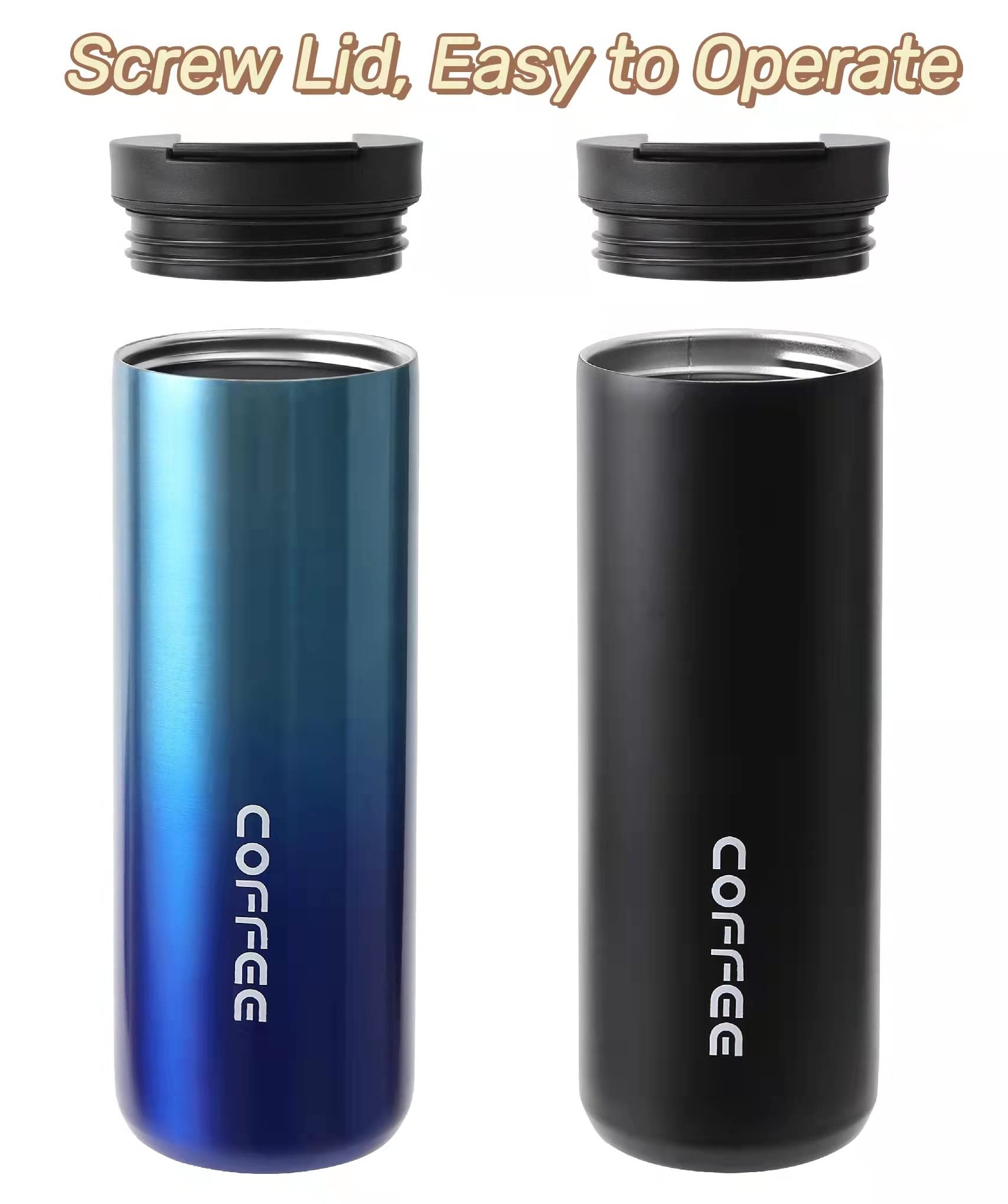 Premium Stainless Steel Insulated Coffee Mug - 18.5oz (550ml) Double Wall Vacuum Travel Tumbler with Leakproof Screw Lid - Keeps Hot/Cold for Hours - Perfect for Commuting, Camping & Office Use (Blue)