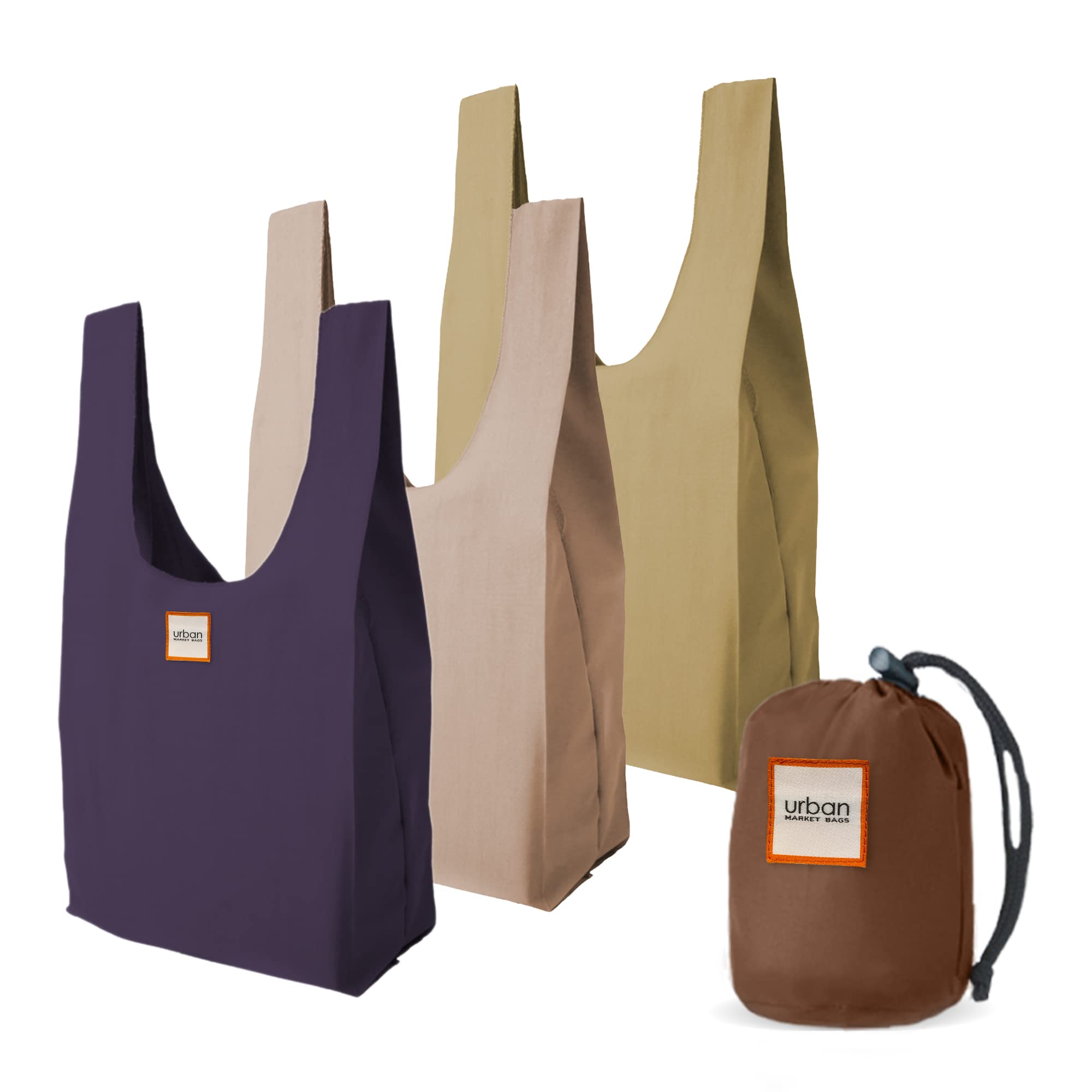 Eco-Friendly Reusable Grocery Bags - Large Foldable Nylon Shopping Totes with Comfortable Handles, Machine Washable & Compact for Storage (Set of 3) - Perfect for Farmers Market, Grocery Shopping & Beach Trips