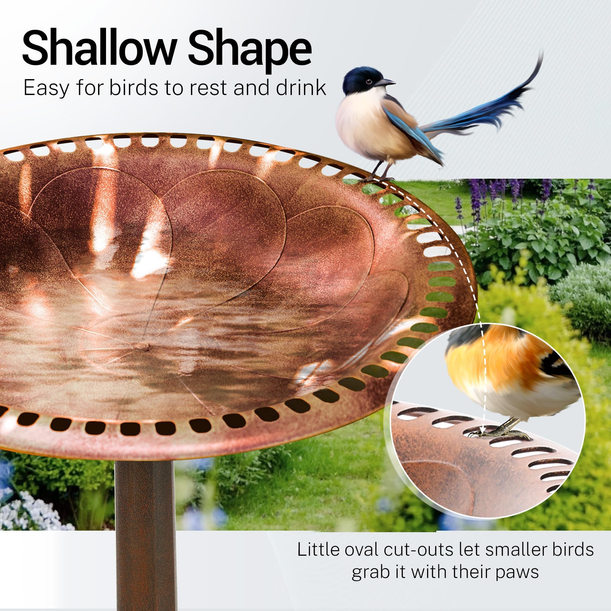 28 Inch Solar Powered Bird Bath with Fountain - Antique Polyresin Standing Birdbath for Outdoor Garden Decor, Copper Finish - Perfect for Attracting Birds to Your Backyard, Patio or Garden