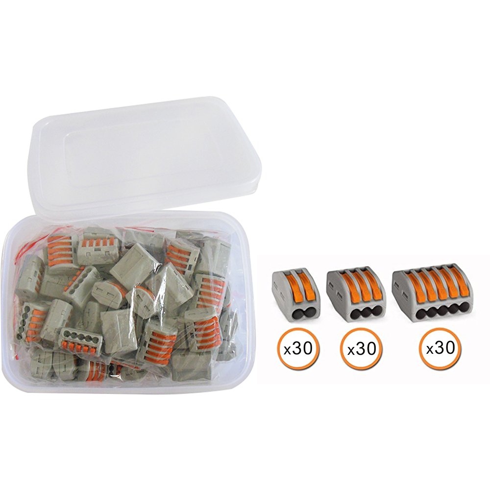 90 PCS Lever Wire Connectors Kit - Compact Splicing Electrical Terminals for Fast Connection (2/3/5 Conductor Assortment, 28-12 AWG) - Ideal for Home Wiring, DIY Electrical Projects & Automotive Repairs