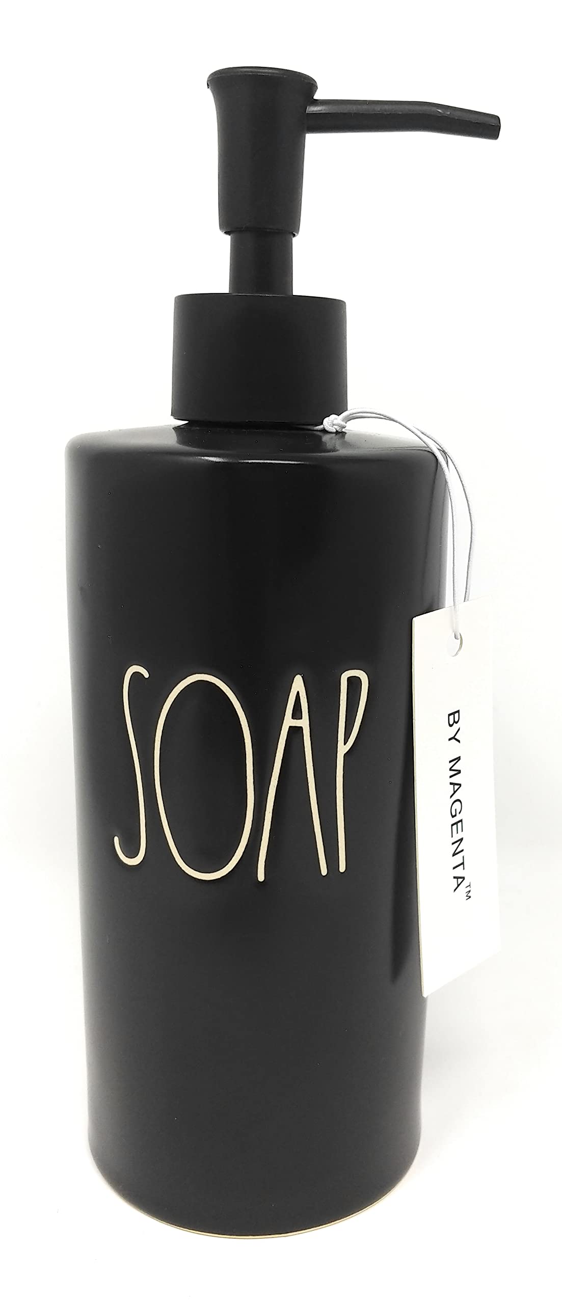 Rae Dunn by Magenta LL Black Ceramic Soap Dispenser with Black Pump - Elegant Bathroom Decor for Farmhouse, Modern & Vintage Style Homes