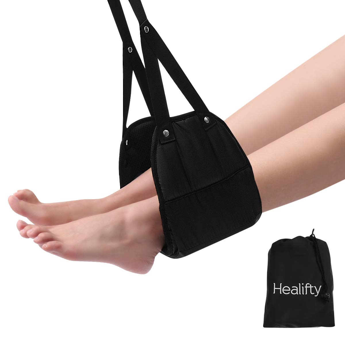 **Healifty Adjustable Footrest Hammock - Under Desk Foot Support Pad for Office & Airplane Travel - Ergonomic Foot Divider for Comfort (Black) - Perfect for Work, Study & Long Flights**