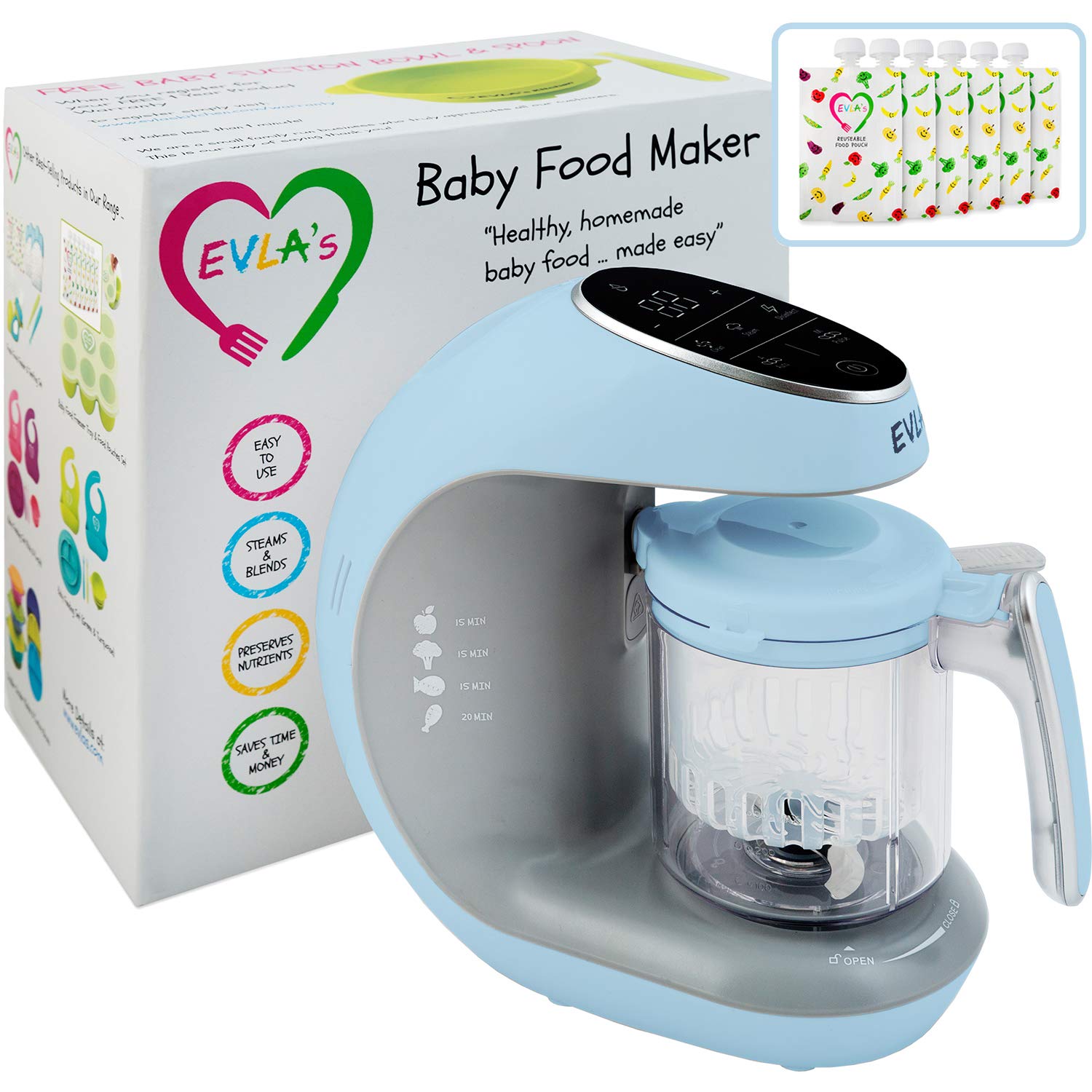 Baby Food Maker & Blender Steamer - 6-in-1 Homemade Baby Food Processor with Touch Screen & Self-Cleaning | Cooks, Grinds & Blends Healthy Meals in Minutes | Includes 6 Reusable Food Pouches | Perfect for Busy Parents & Homemade Baby Puree Preparation
