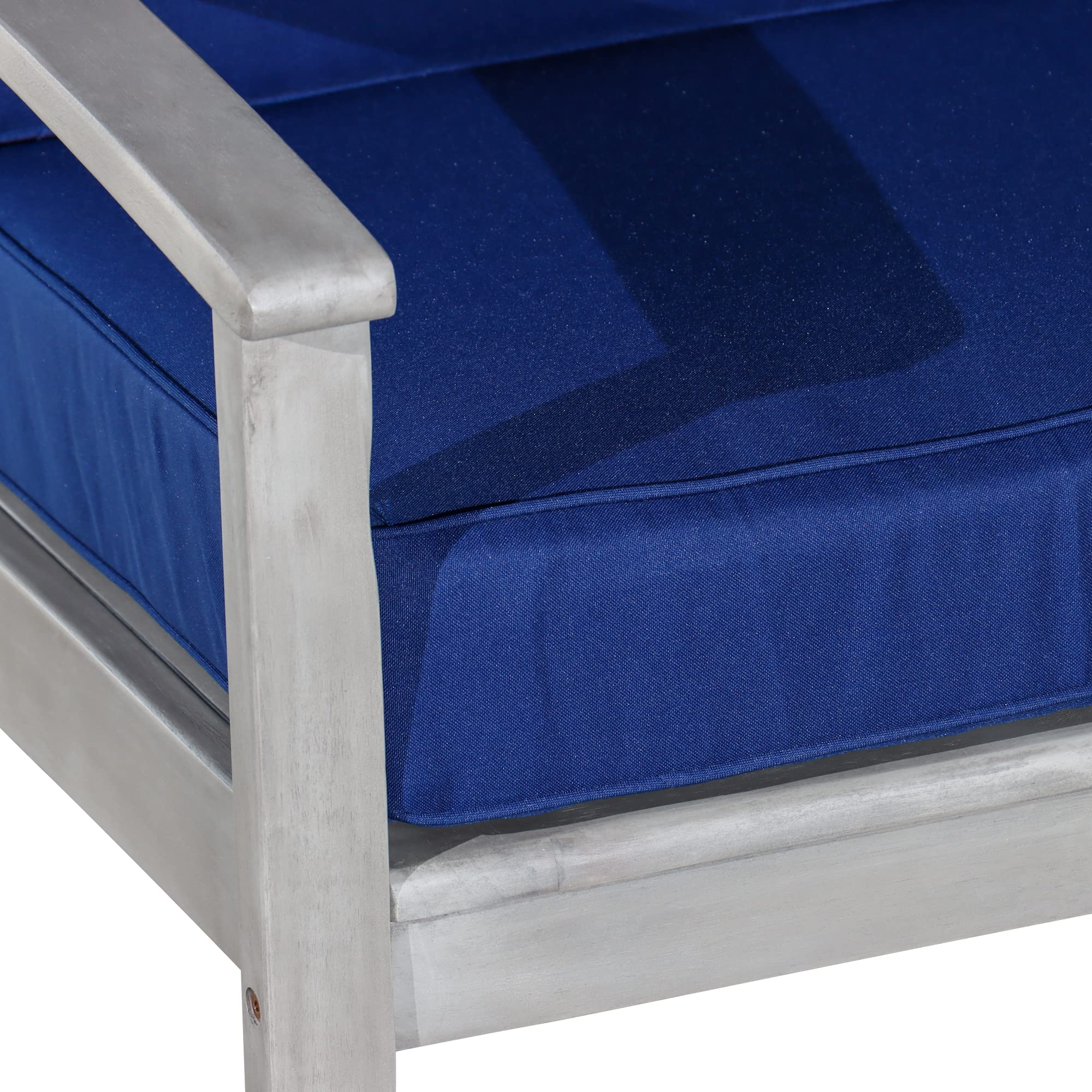 DTY Outdoor Living Longs Peak Deep Seat Eucalyptus Chair - Weather-Resistant Silver Gray Finish with Navy Blue Cushions | Perfect for Patio, Garden, Poolside & Backyard Relaxation