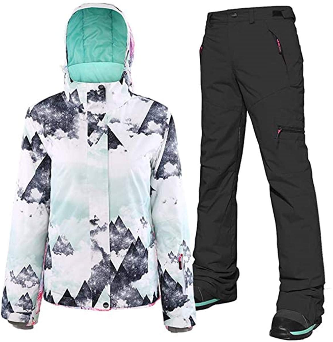 2 Pack Women's Ski Jacket & Bib Pants Set - Windproof Waterproof Snowboard Coat for Outdoor Mountain Sports | Winter Snowboarding, Skiing & Cold Weather Activities
