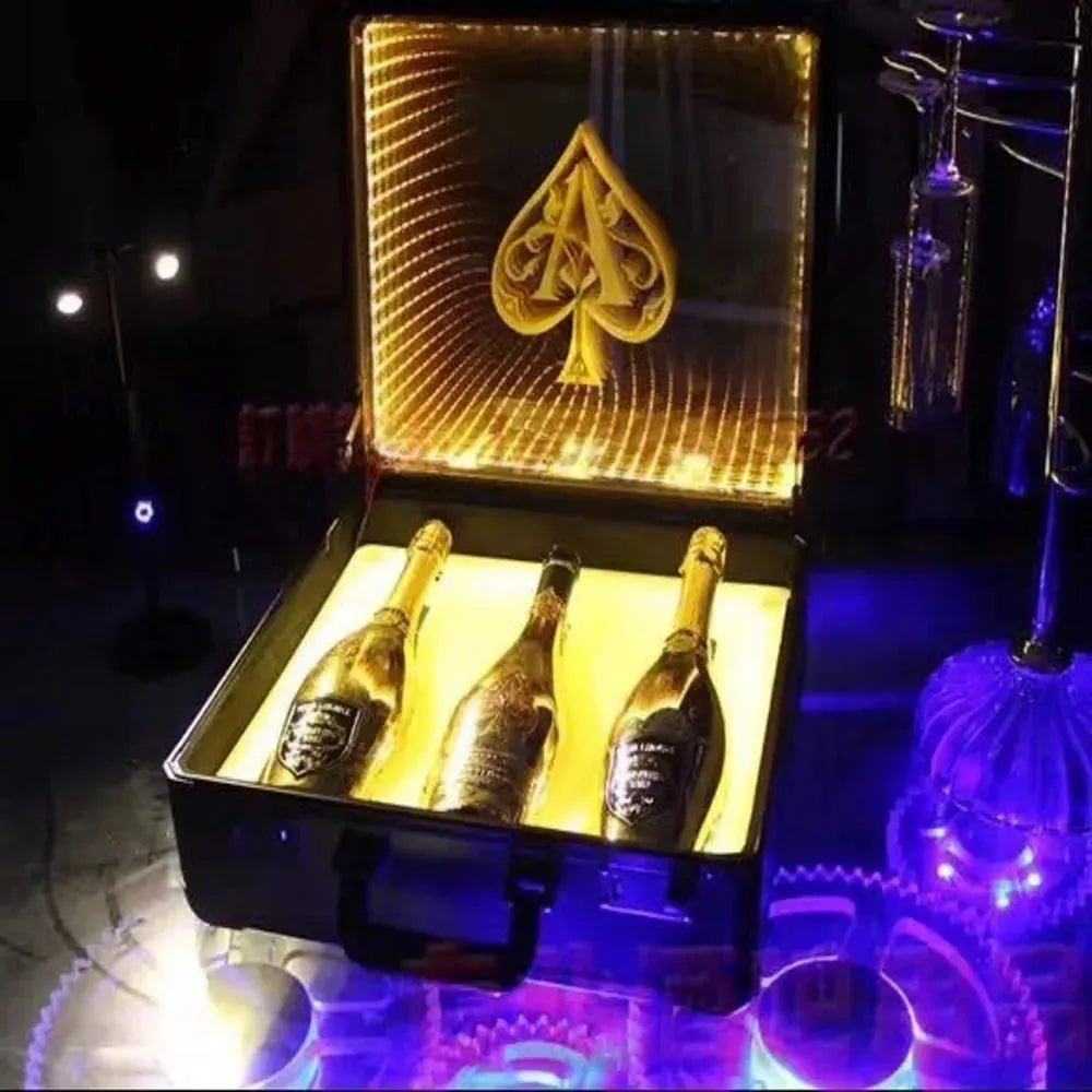 Custom Rechargeable LED Ace of Spade Champagne Bottle Carrier with Logo - Wedding, Nightclub, Party, Lounge & Bar Accessories - Perfect for Celebrations, VIP Events & Club Promotions