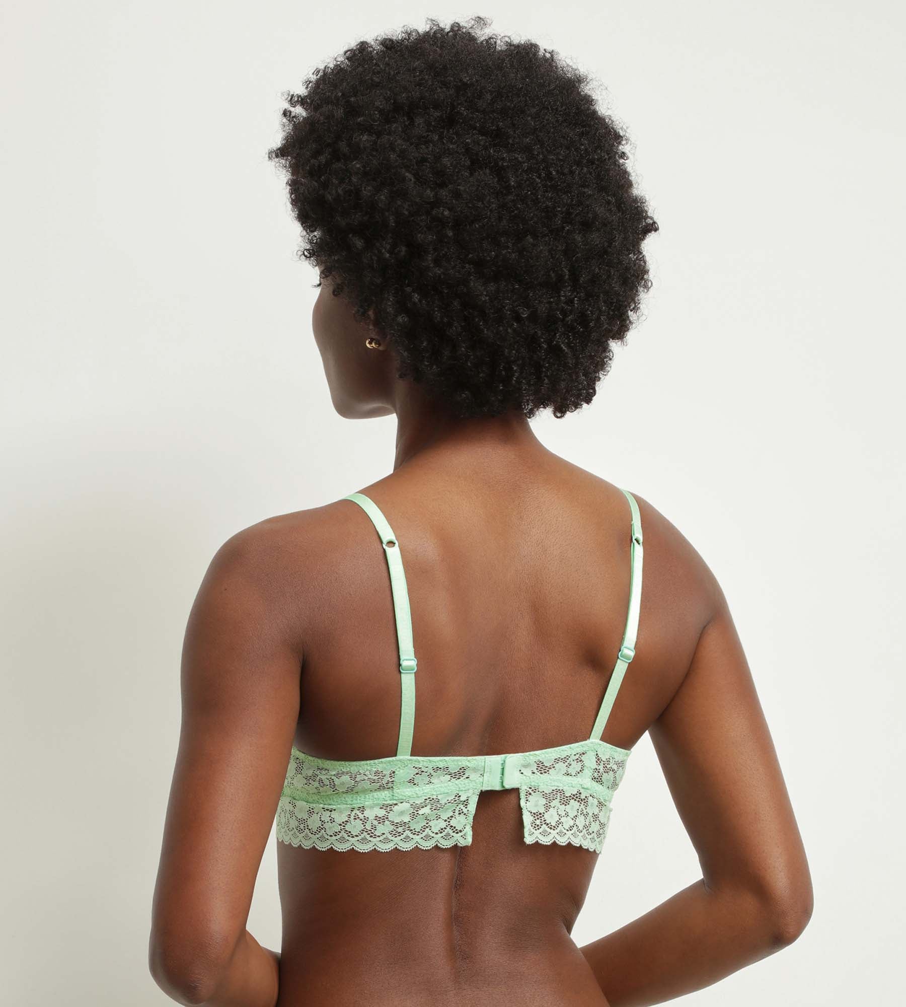 Floral Lace Triangle Bralette in Water Green Daisy Print - Comfortable & Stylish for Everyday Wear, Yoga, and Lounge