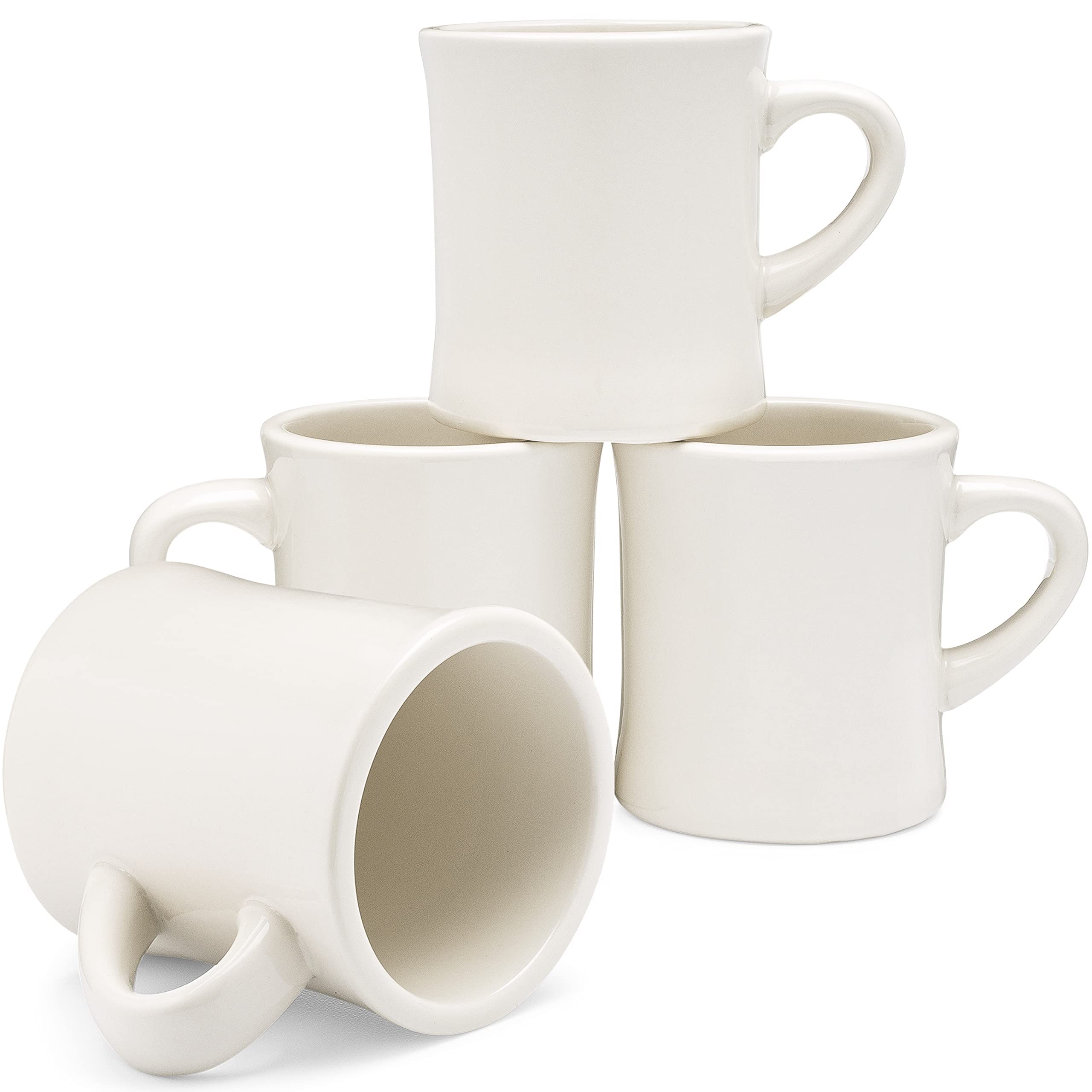 Vintage COLETTI Diner Coffee Mugs Set of 4 - 11oz Heavy Duty Ceramic Restaurant Mugs, Retro Style Diner Cups for Coffee, Tea & Hot Drinks - Cream Color - Perfect for Home, Cafe & Restaurant Use