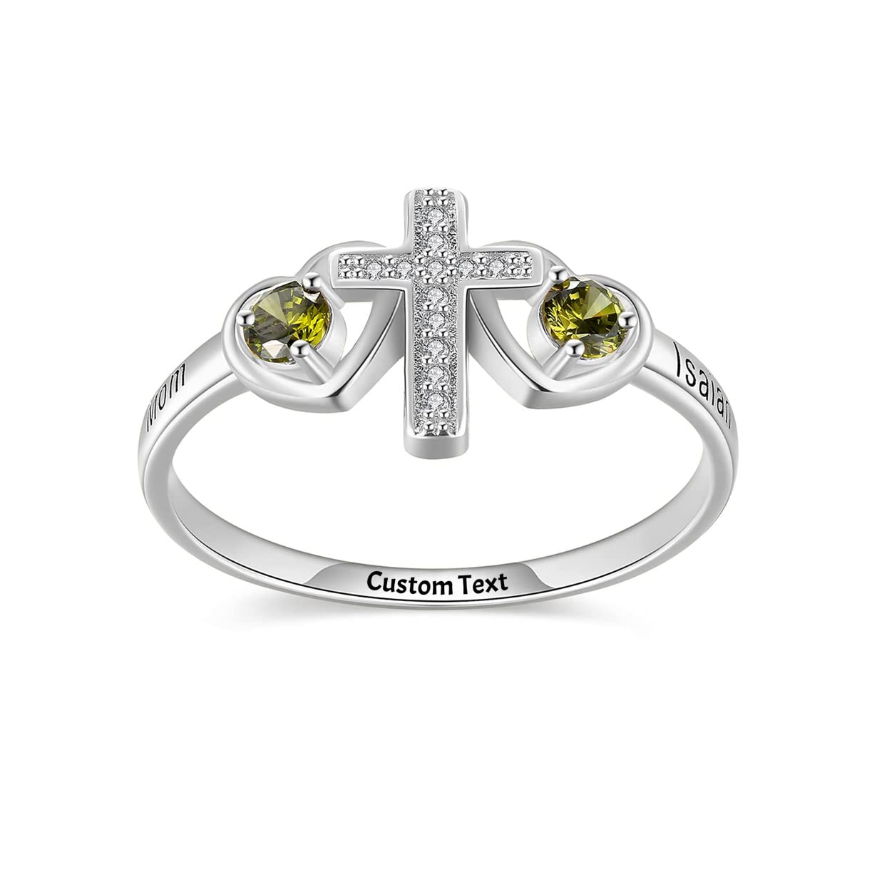 Kissmeta Sterling Silver Heart Promise Cross Rings for Women - Personalized Engraved Birthstone Jewelry with 2 Stones, Christian Gift for Mother's Day, Daughter, Best Friend | Perfect for Baptism, Anniversary, Valentine's Day & Special Occasions