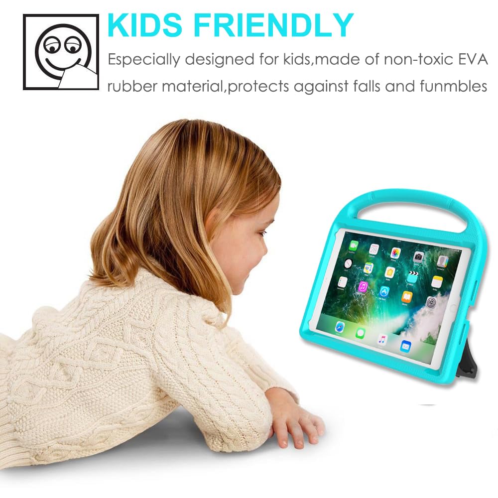 SUPLIK Shockproof Kids iPad Case for iPad 5th/6th Gen 9.7-inch (2017/2018), iPad Air 2 & iPad Pro 9.7 - Durable Protective Cover with Handle Stand & Screen Protector - Perfect for School, Travel & Home Use (Cyan)