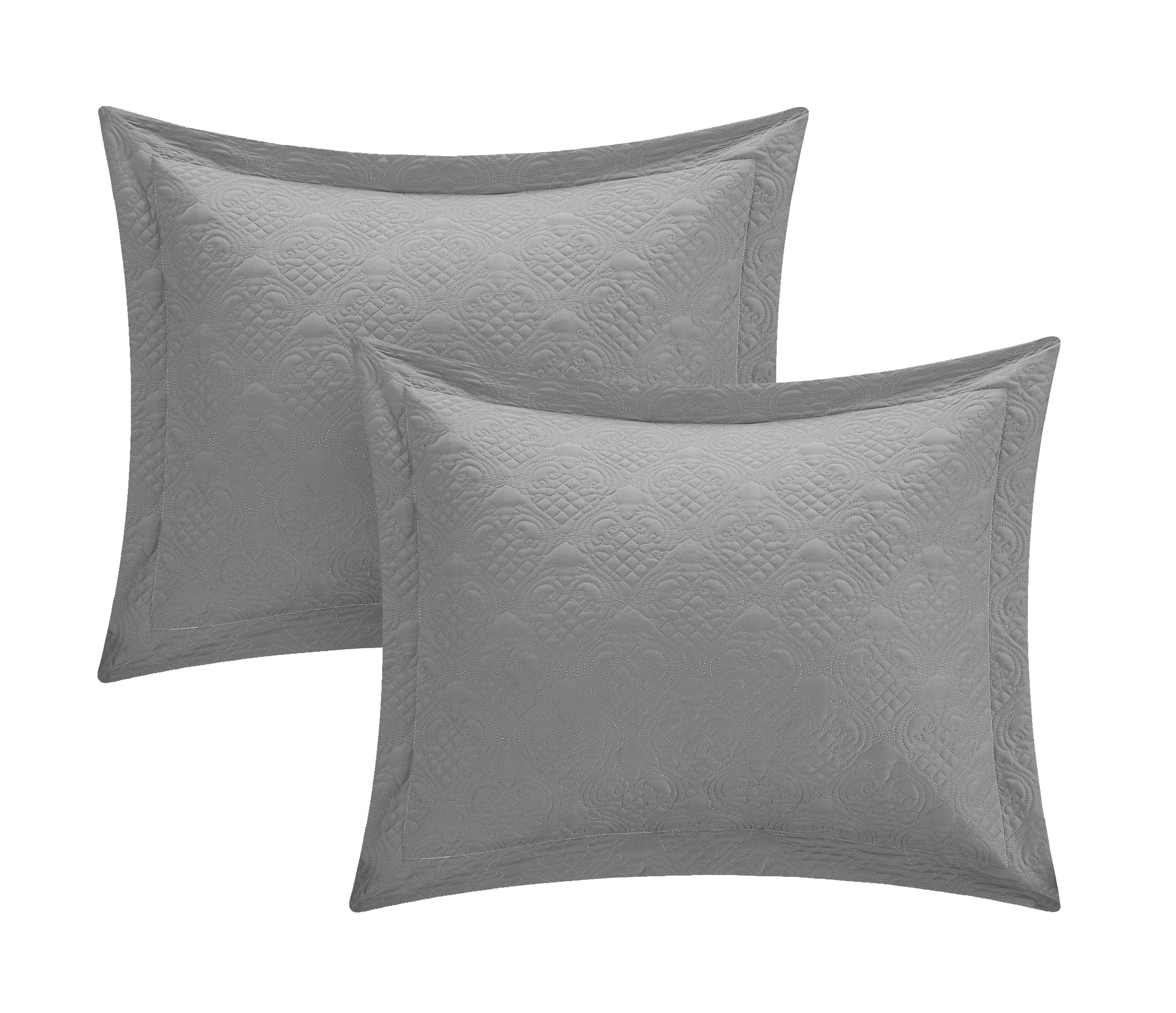 Chic Home 3-Piece Barcelo Traditional Embroidery Quilt Set with Embroidered Decorative Pillow - Twin Size Grey Bedding for Cozy Bedroom Decor