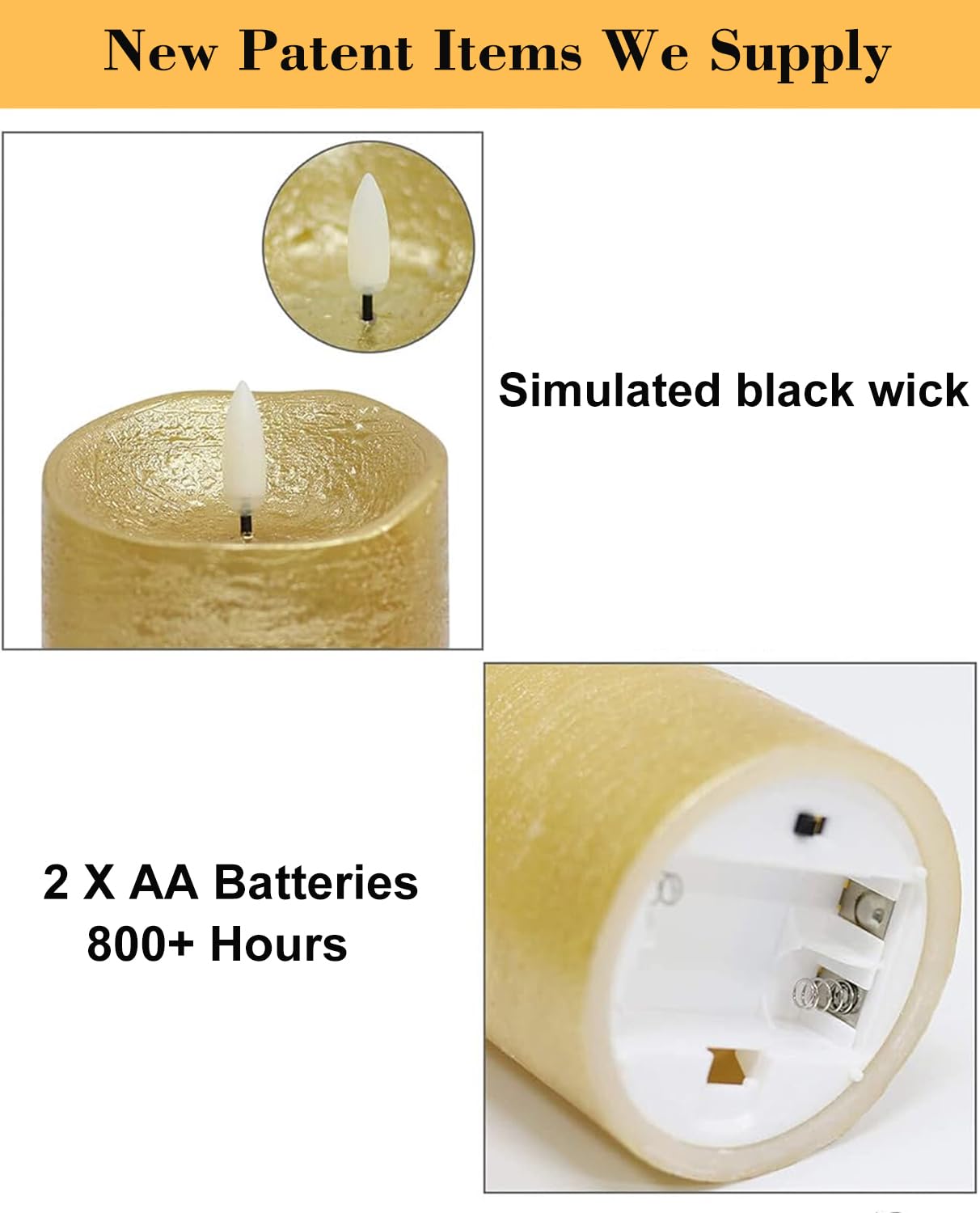 Flicker-Free Flameless LED Candles with Timer & Remote Control - Set of 3 Battery Operated Decorative Candles for Christmas, Home Decor, Weddings & Romantic Dinners - Gold Finish