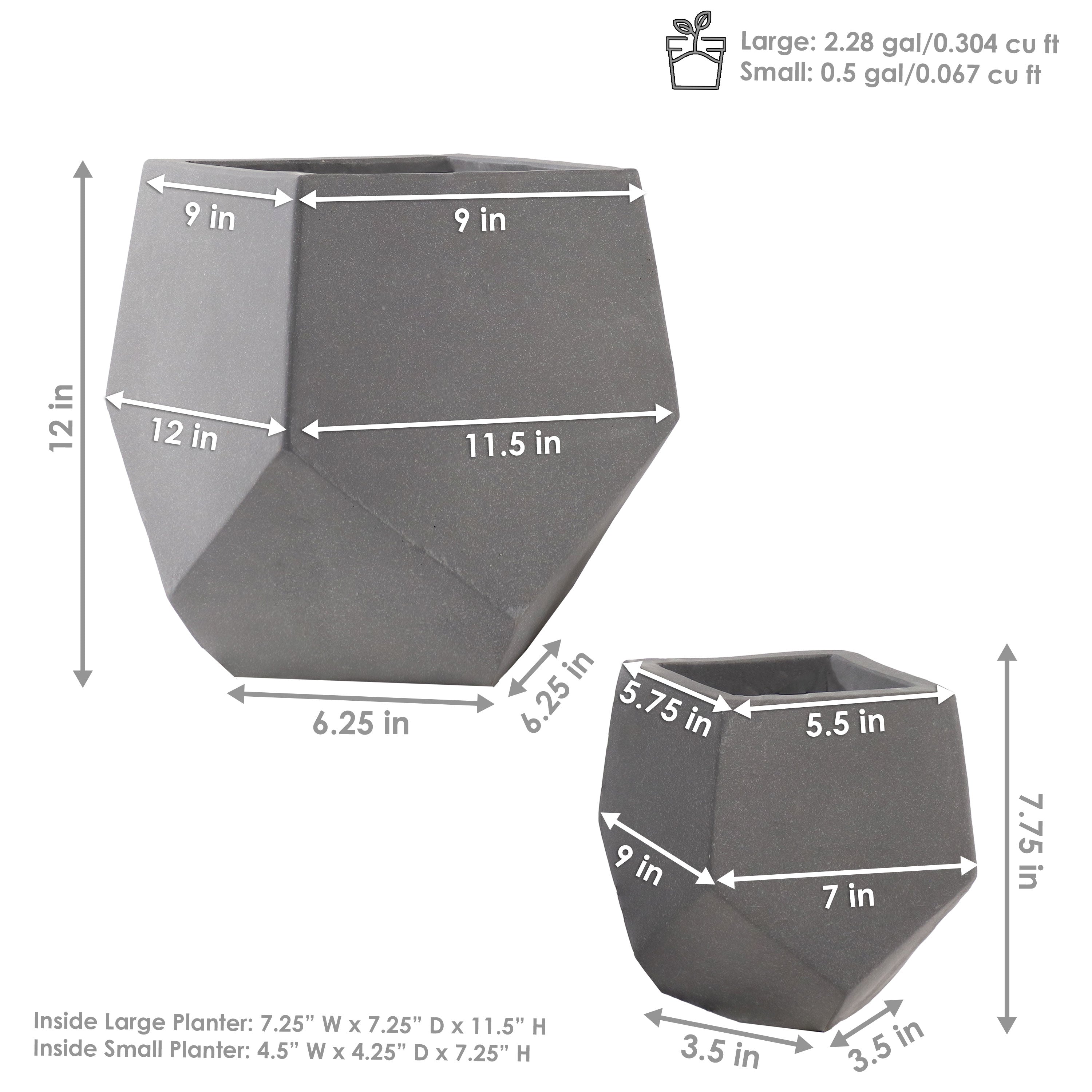 Sunnydaze Outdoor Concrete Planter Set - Modern Moondust Gray Garden Planters for Patio, Porch & Backyard - Durable Weather-Resistant Decor for Flowers, Succulents & Herbs