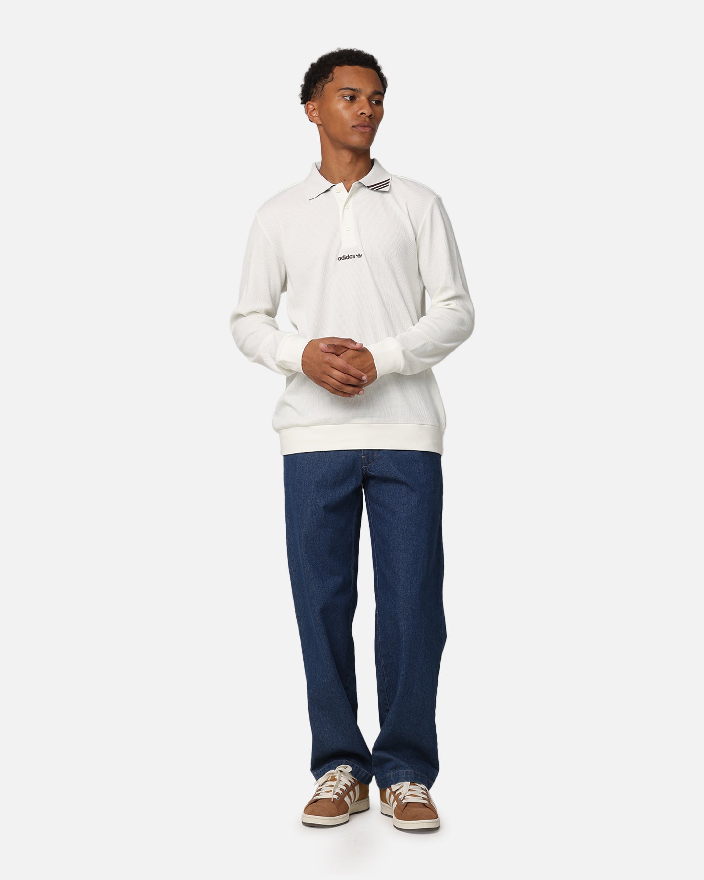 Adidas Men's Long Sleeve Polo Shirt - Classic Fit, Moisture-Wicking, Off White - Perfect for Golf, Business Casual & Everyday Wear