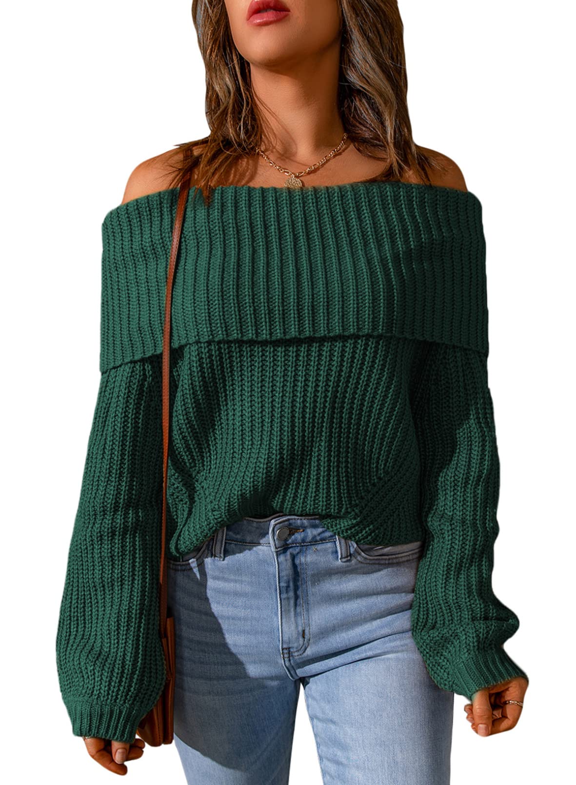 Women's Ribbed Knit Pullover - Off Shoulder Sweater for Casual Wear