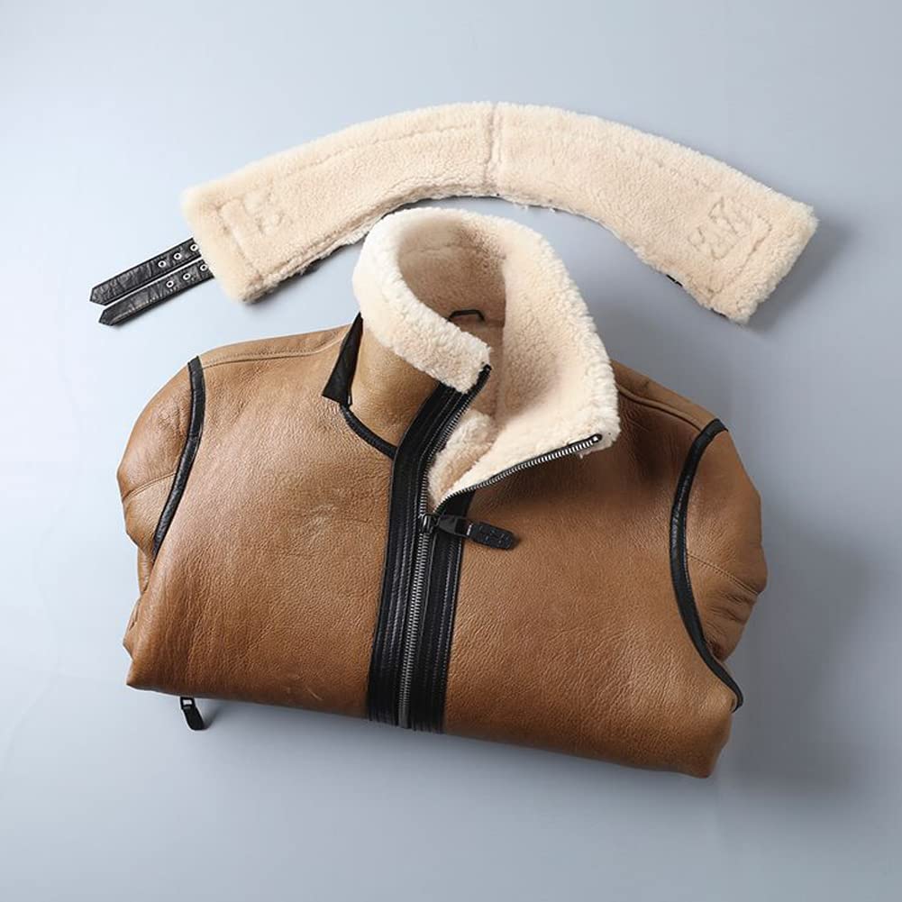 Denny&Dora Men's B3 Bomber Shearling Jacket - Natural Leather Winter Coat with Short Fur for Outdoor Adventures and Casual Wear