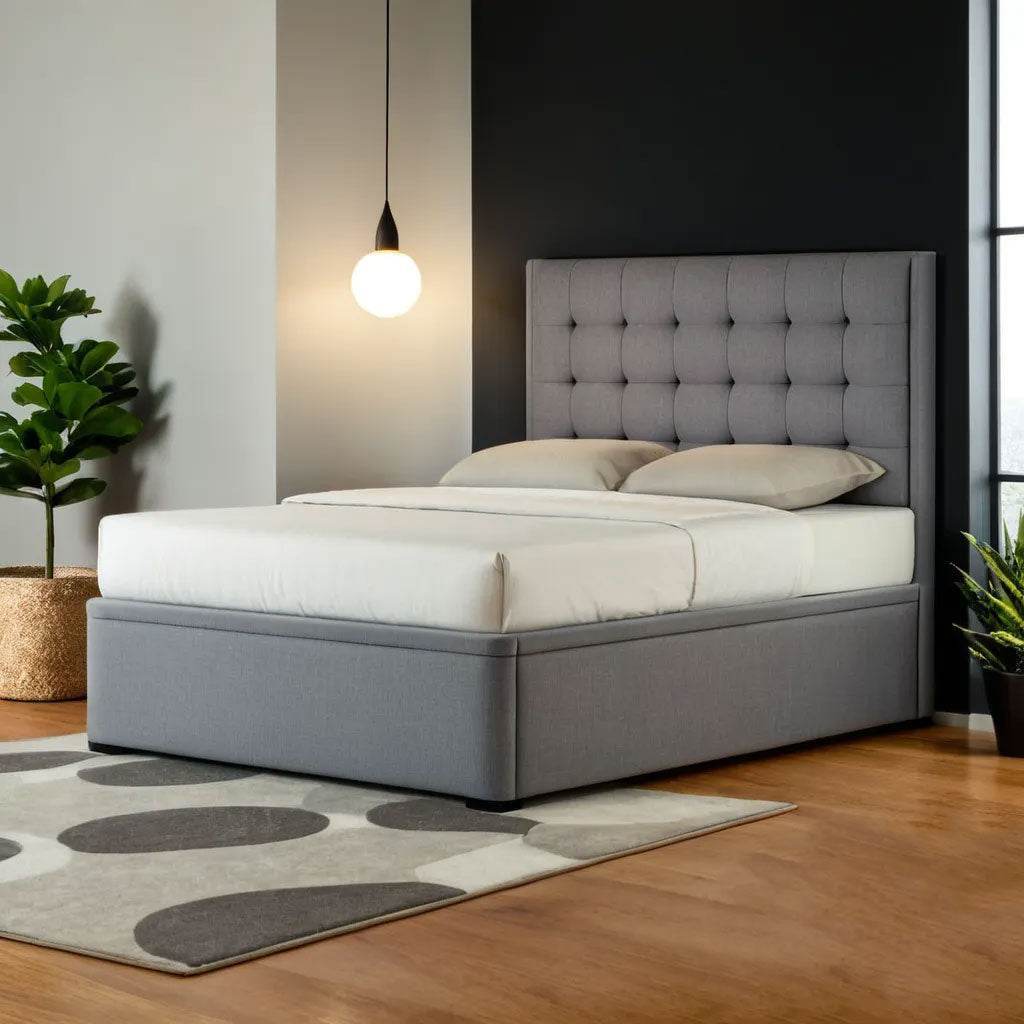 Mancini Belgium Fabric Storage Bed - Waterproof & Durable Platform Bed Frame with Underbed Storage - Perfect for Small Spaces, Apartments & Guest Rooms