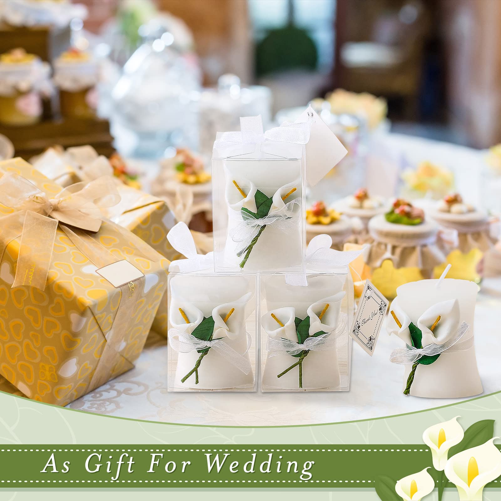 48 Pack Calla Lily Wedding Candles with Gift Box & Cards - Perfect Bridal Shower Favors & Party Keepsakes