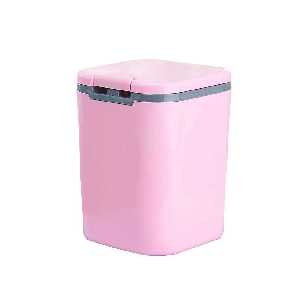 Hflove Mini Plastic Table Top Trash Can - Small Countertop Press Bin for Kitchen, Bathroom, Office (Pink) | Compact Waste Basket for Desks, Vanities & Small Spaces