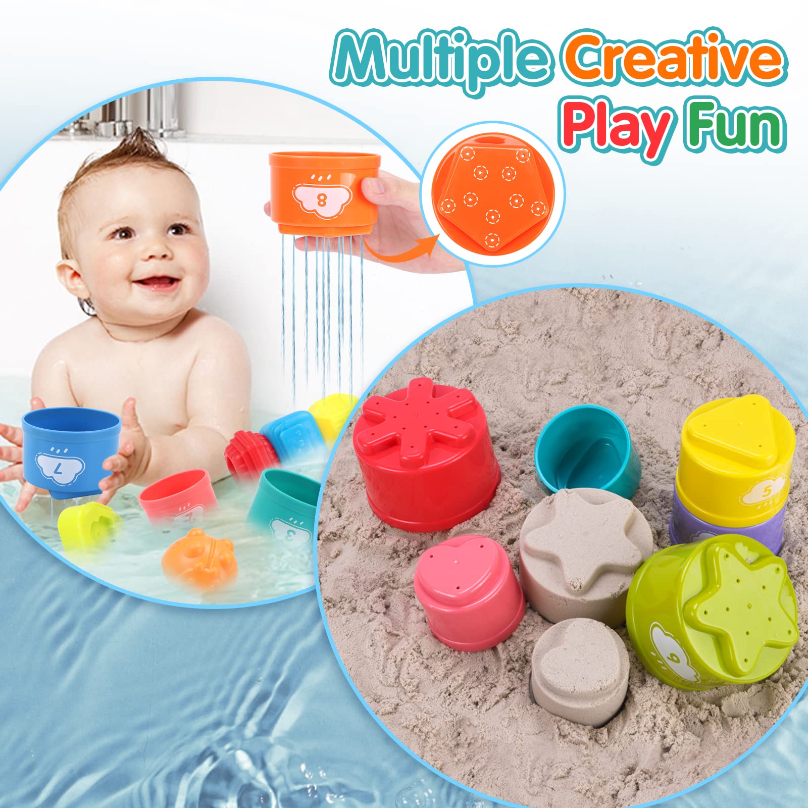 QIZEBABY Montessori Baby Toys for 6-18 Months - Sensory Shape Blocks & 10pc Stacking Cups Set, Early Learning Developmental Toys for 1-2 Year Old Boys Girls | Perfect for Toddler Playtime, Daycare & Montessori Classroom Activities