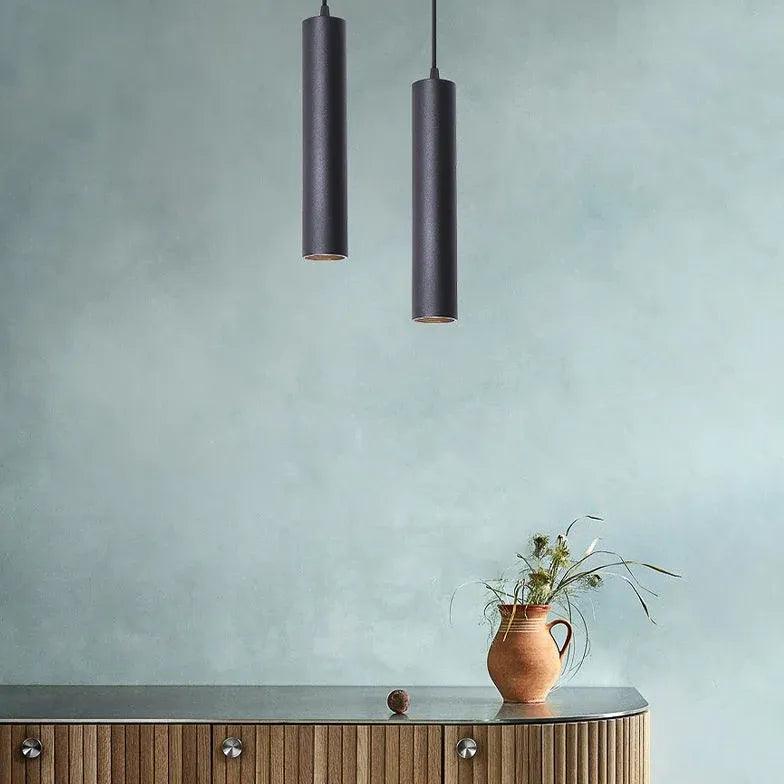 Sleek Modern Black Pendant Light - Minimalist Tubular Design for Dining Room, Kitchen Island or Bedroom Lighting