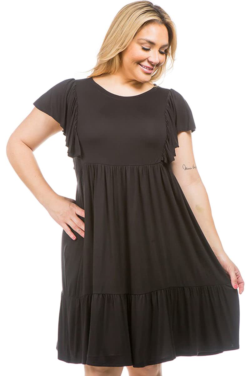 Vivienne Women's Flutter Sleeve Pastel Midi Dress - Plus Size Casual Summer Dress for Beach, Wedding & Party Wear