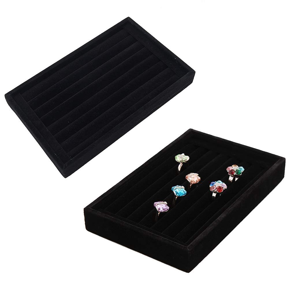 Velvet Jewelry Display Organizer - 1-2 Piece Ring Earring Storage Box Case (8.86x5.7x1.2 Inch, Black) - Perfect for Jewelry Shops, Home Organization & Gift Packaging