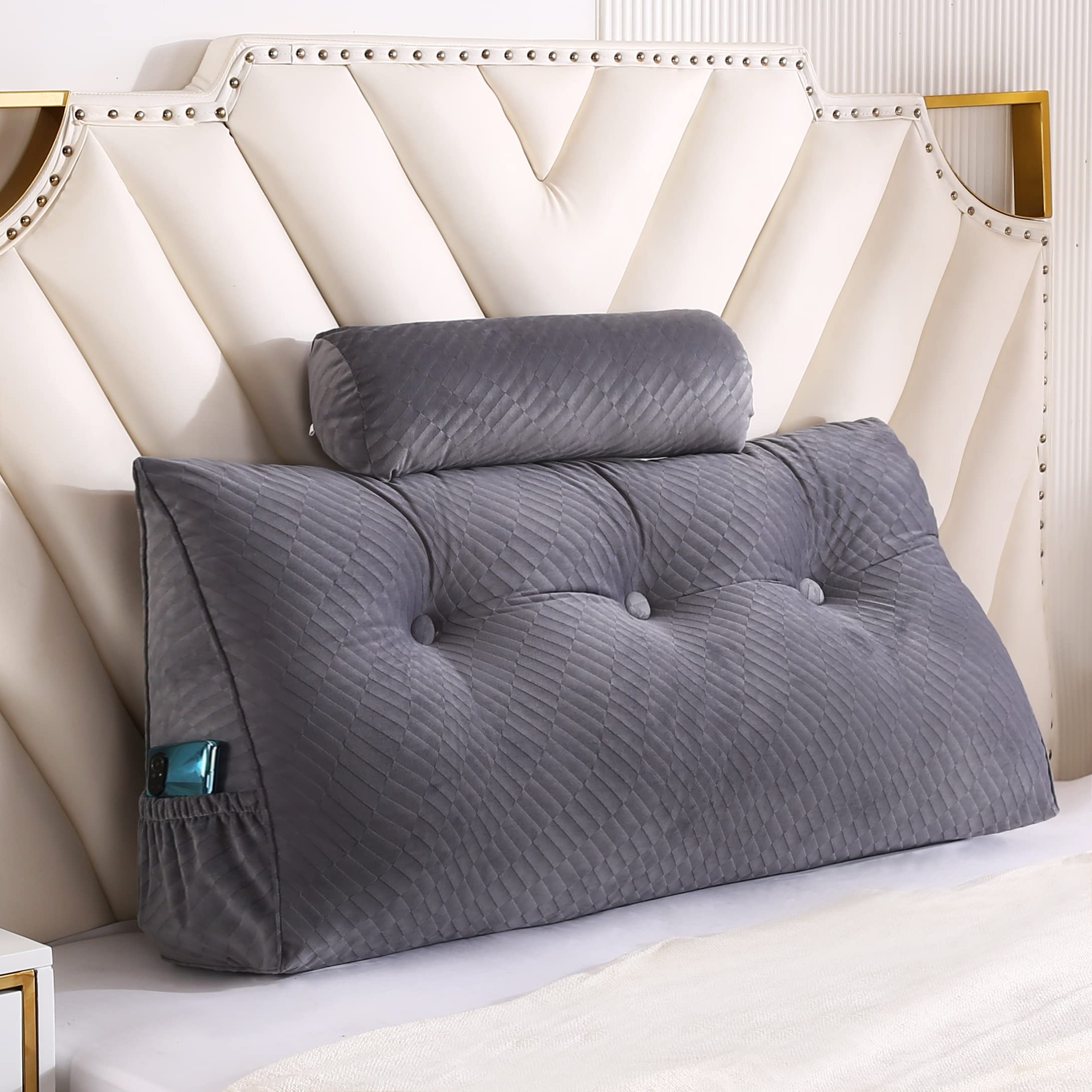 Gpround Wedge Headboard Pillows Set - Large Bolster Bed Wedge Pillow for Headboard Support, Backrest & Reading in Bed | Perfect for Sitting Upright, Relaxing & Positioning Comfort (White, Queen Size)