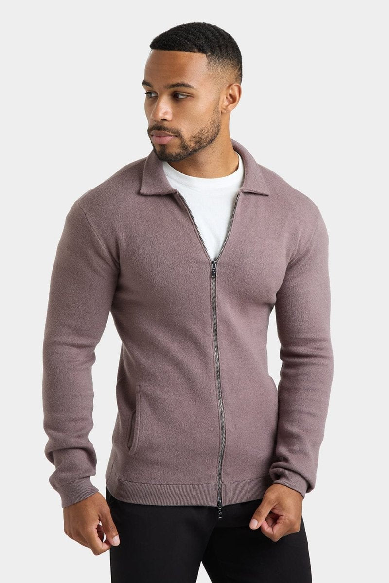 Soft & Stylish Knitted Zip-Through Collar Jacket in Mink Color - Cozy Winter Outerwear for Women | Perfect for Casual Outings & Office Wear