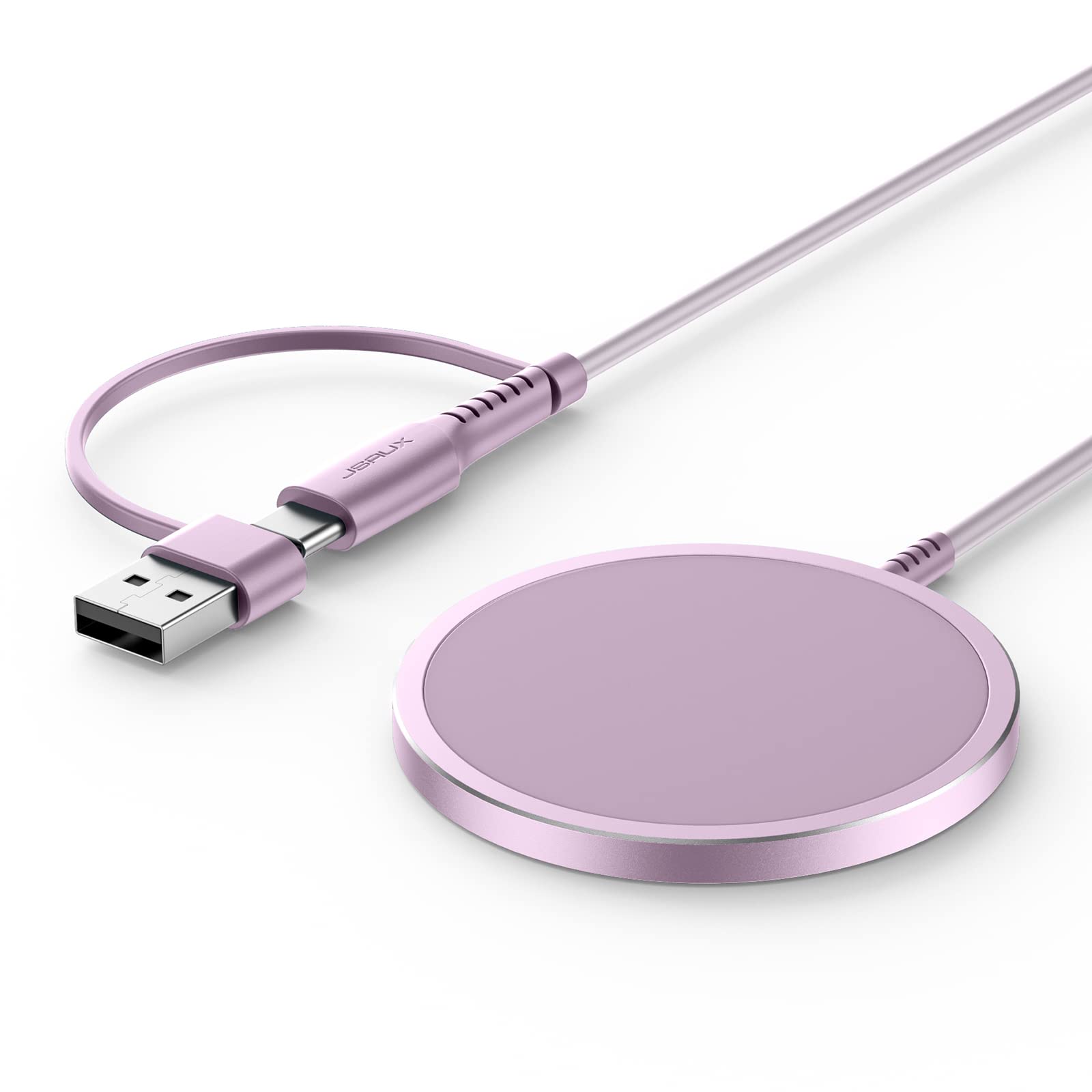 JSAUX Magnetic Wireless Charger for iPhone 14/13/12 Series - 15W Fast Wireless Charging Pad Compatible with MagSafe, iPhone 14 Pro Max/14 Plus/13 Pro Max/12 Mini - Perfect for Home, Office & Car Use (Purple)